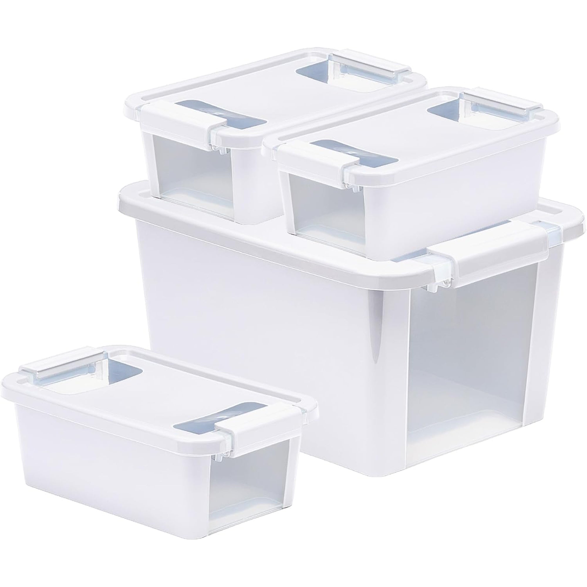 Curver VersaBox Storage Box with Latching Lid, Stackable, Small, White, Set of 4