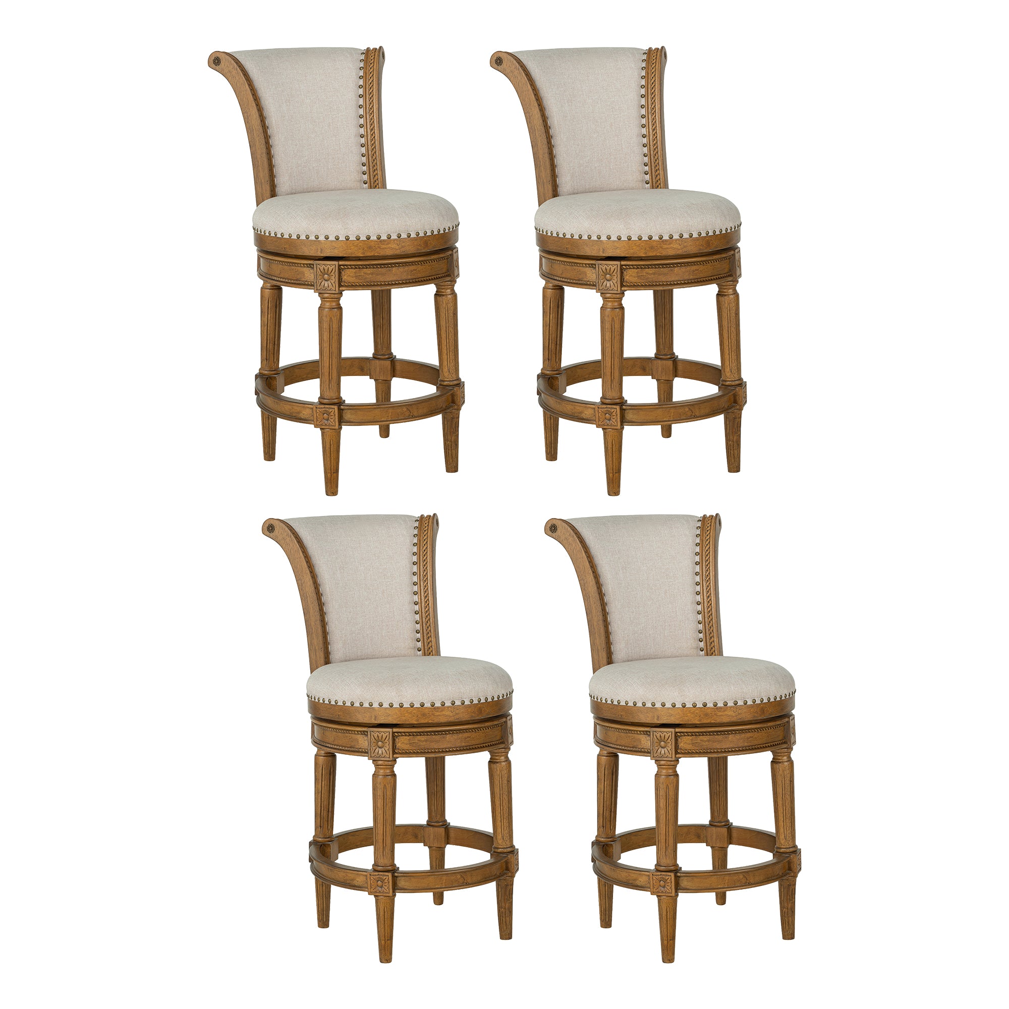 ROME + OAK Runyan 26" Swivel Counter Stool, Weathered Oak, Sand Fabric, Set of 4 - VMInnovations