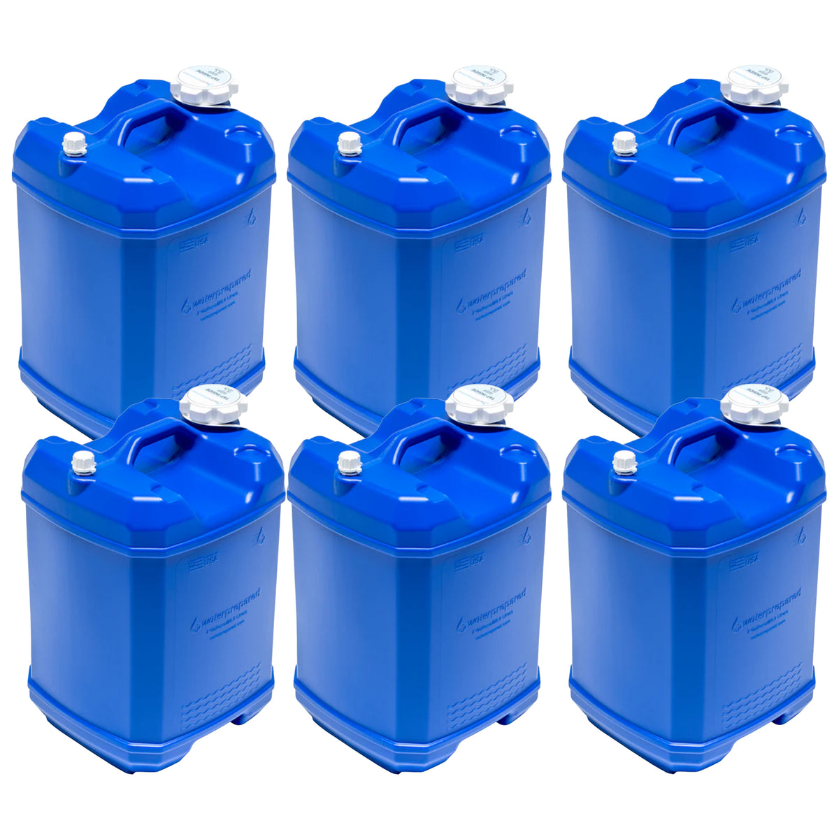 WaterPrepared ReadyJug 7 Gal Stackable Water Storage Container, Blue, 6 Pack