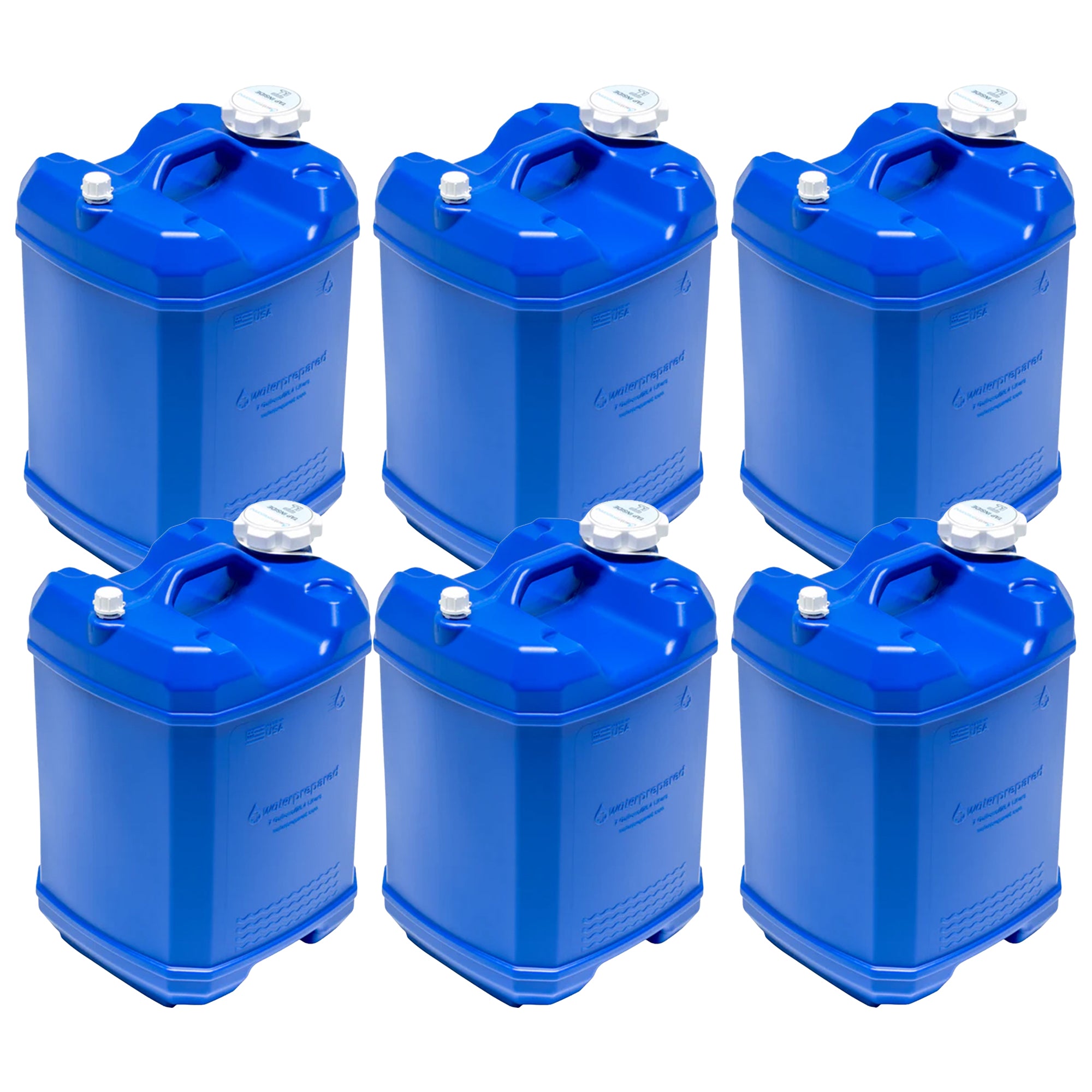 WaterPrepared ReadyJug 7 Gal Stackable Water Storage Container, Blue, 6 Pack
