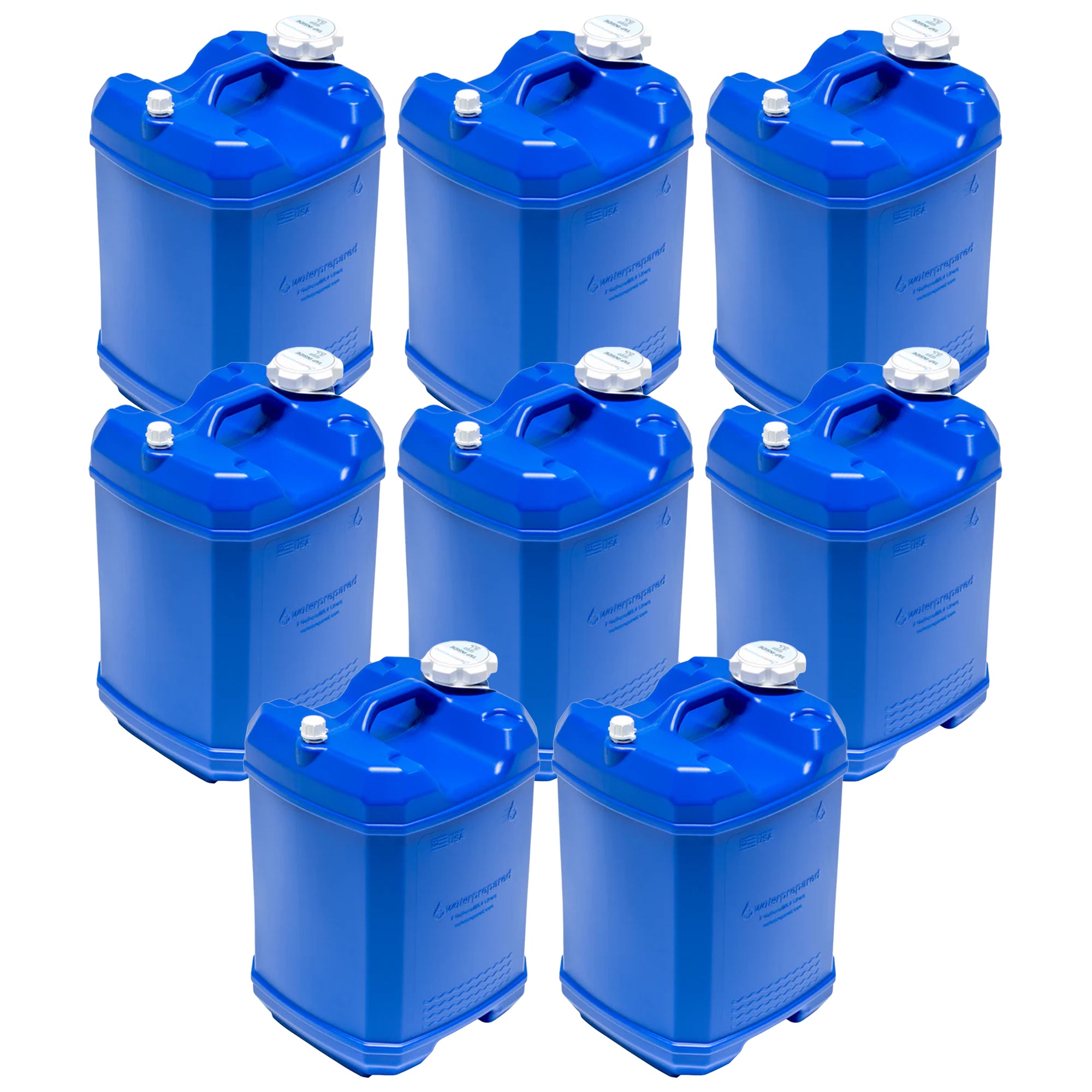 WaterPrepared ReadyJug 7 Gal Stackable Water Storage Container, Blue, 8 Pack