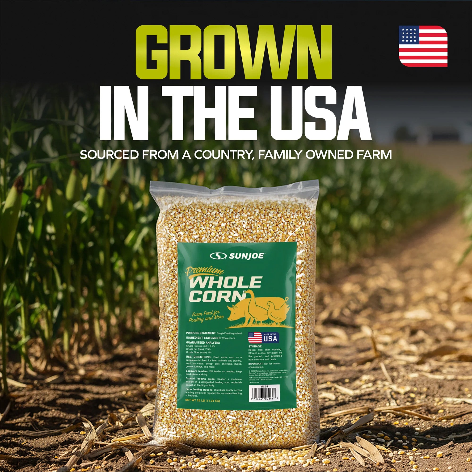 Sun Joe Premium Whole Corn All Season Feed for Wildlife and Poultry, 25 Lb, WC25