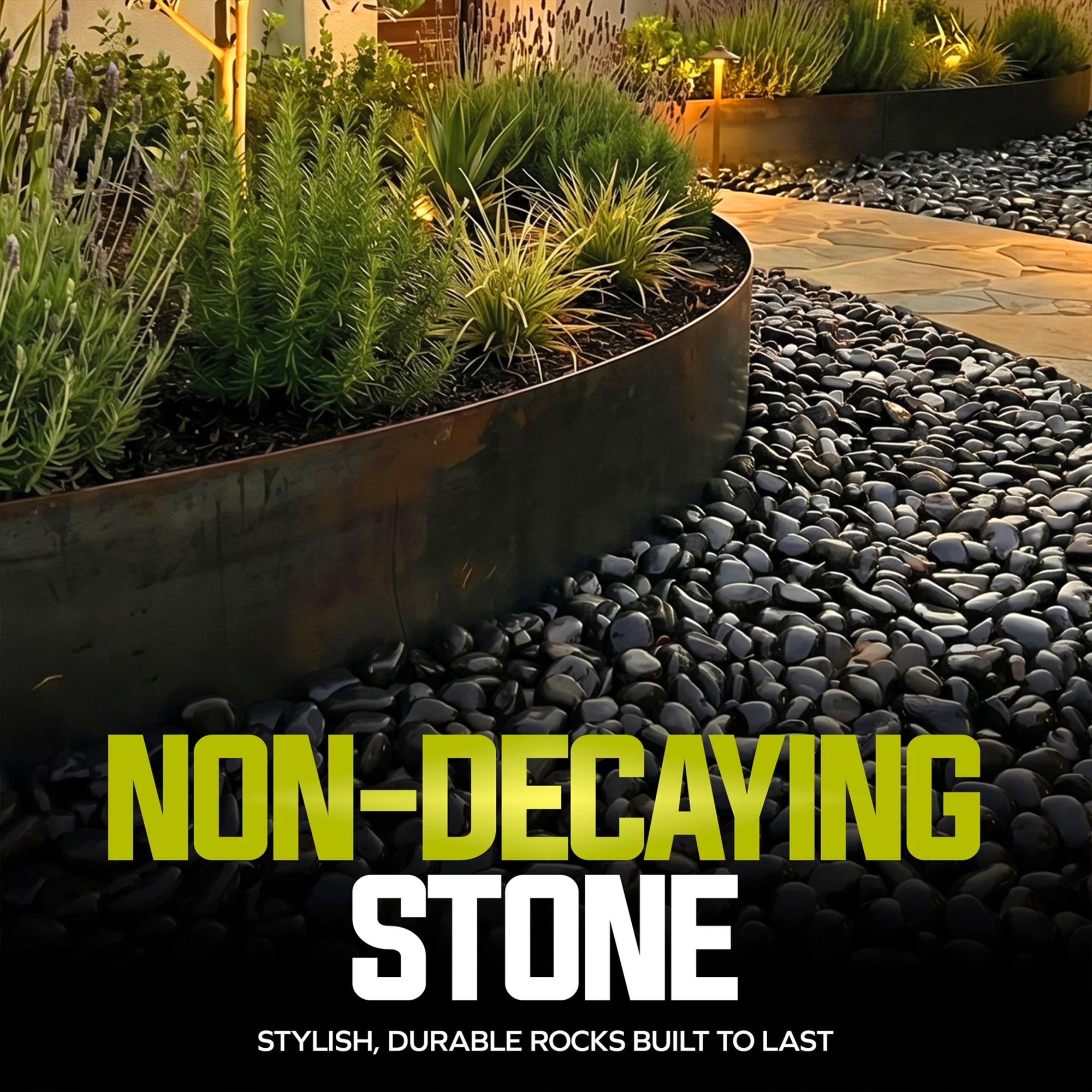 Sun Joe High-Polish Black Decorative River Rocks for Gardens & Decor, 25 lb Bag - VMInnovations