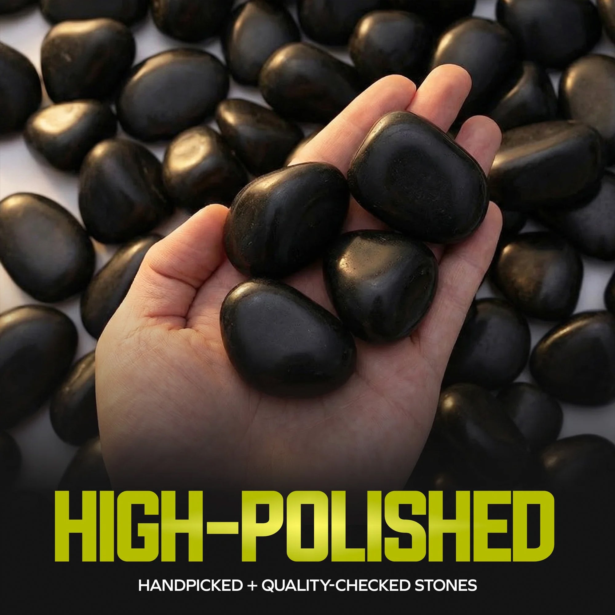 Sun Joe High-Polish Black Decorative River Rocks for Gardens & Decor, 25 lb Bag - VMInnovations