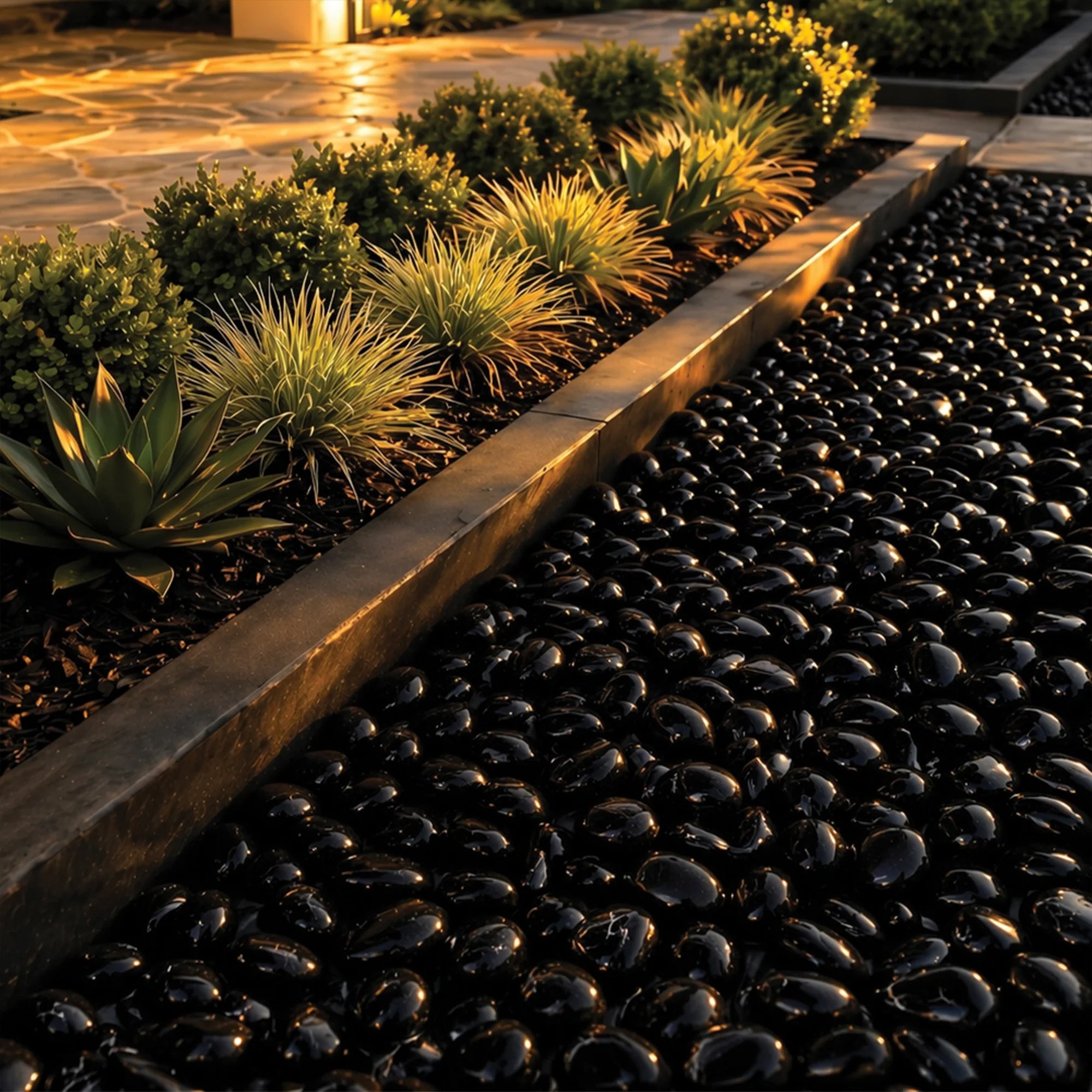 Sun Joe High-Polish Black Decorative River Rocks for Gardens & Decor, 25 lb Bag - VMInnovations