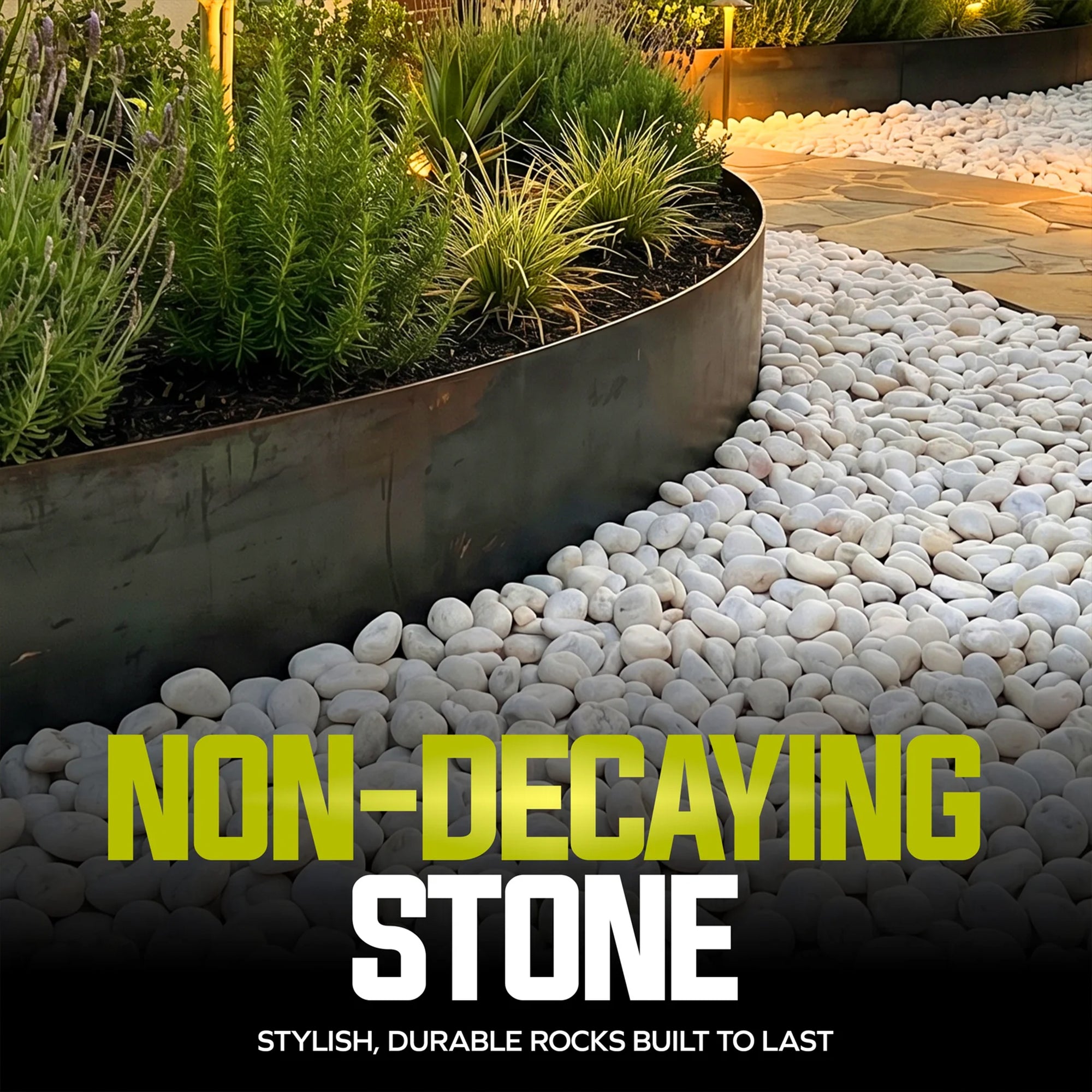 Sun Joe High-Polish White Decorative River Rocks for Gardens & Decor, 25 lb Bag - VMInnovations