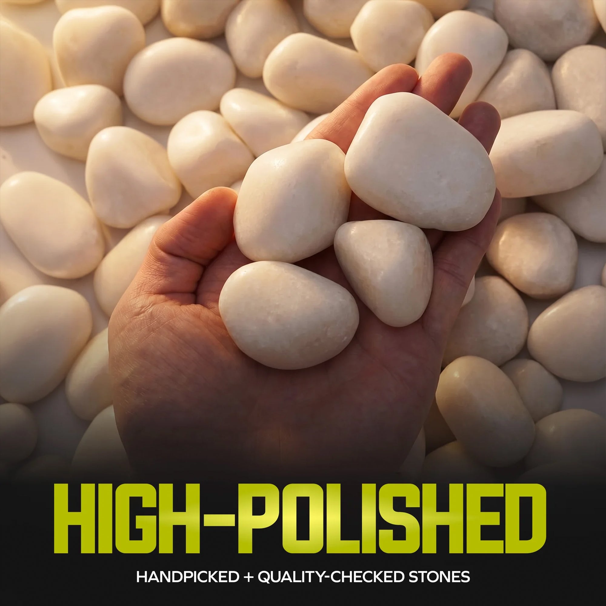 Sun Joe High-Polish White Decorative River Rocks for Gardens & Decor, 25 lb Bag - VMInnovations