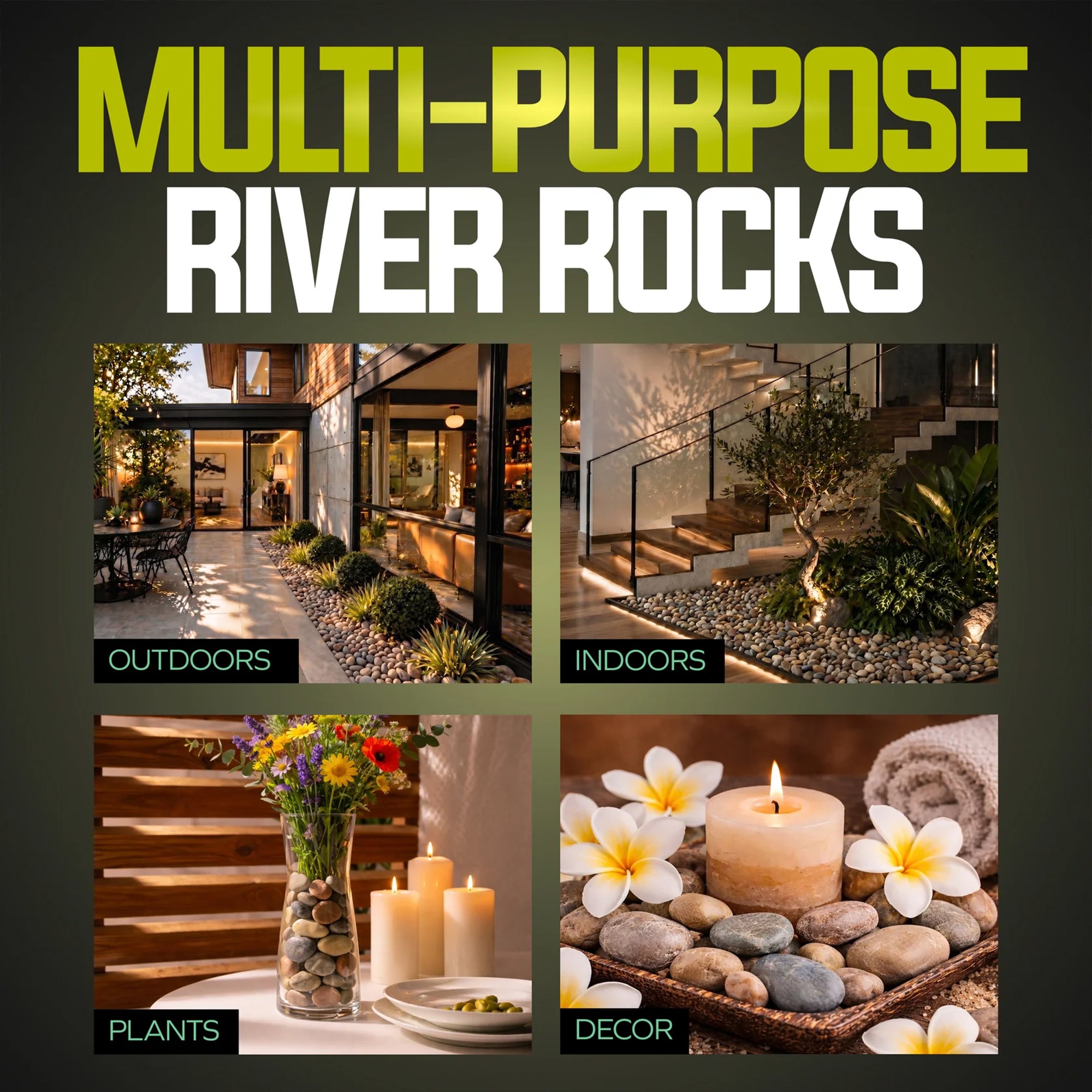Sun Joe Natural Mixed Decorative River Rocks for Gardens & Decor, 25 lb Bag