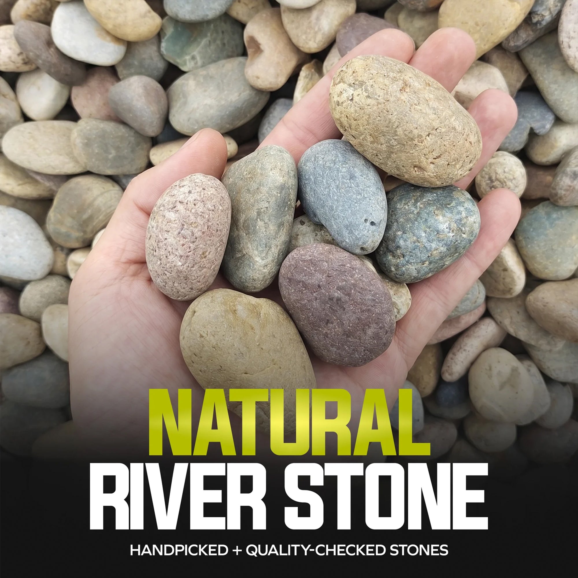 Sun Joe Natural Mixed Decorative River Rocks for Gardens & Decor, 25 lb Bag
