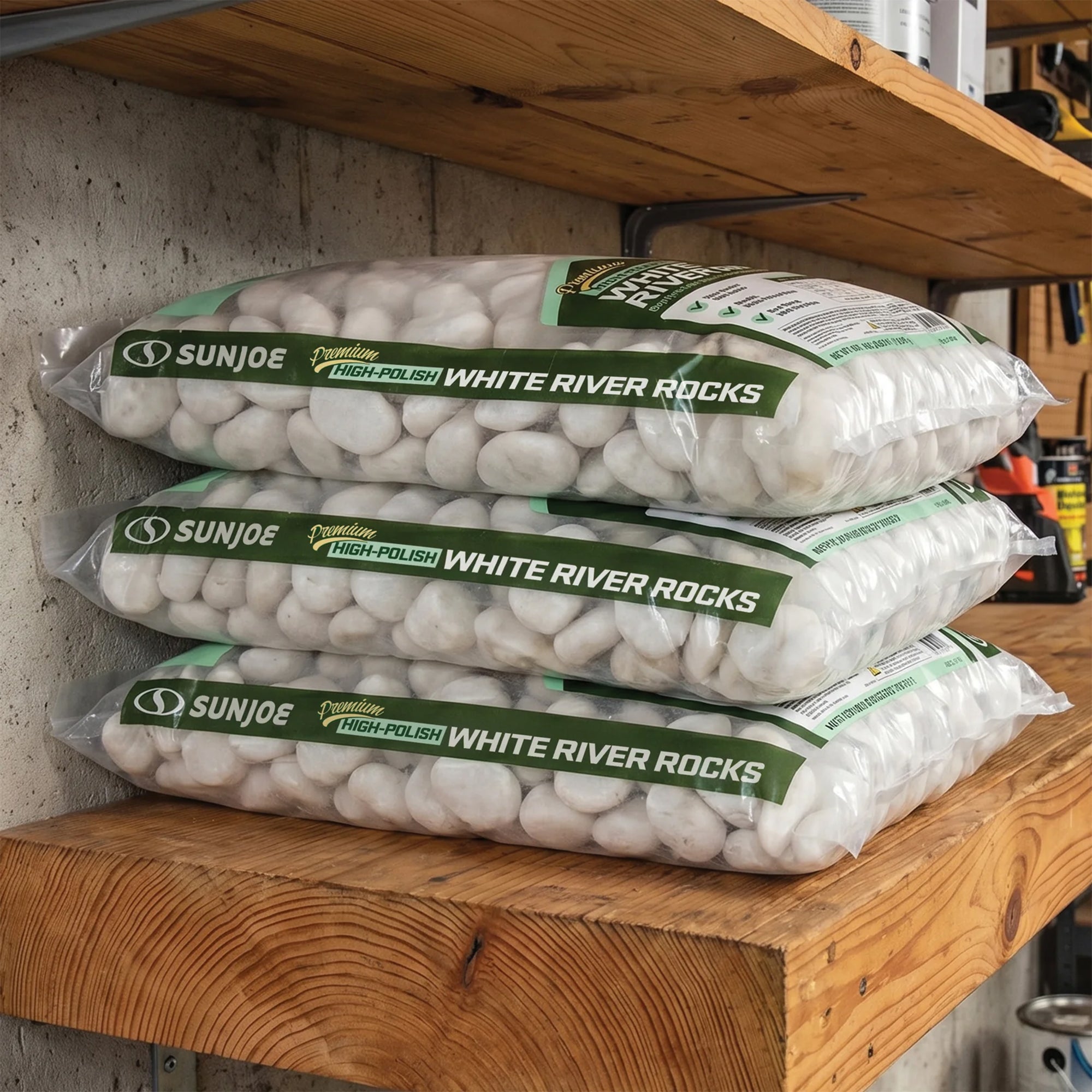 Sun Joe High-Polish White Decorative River Rocks for Gardens & Decor, 40 lb Bag