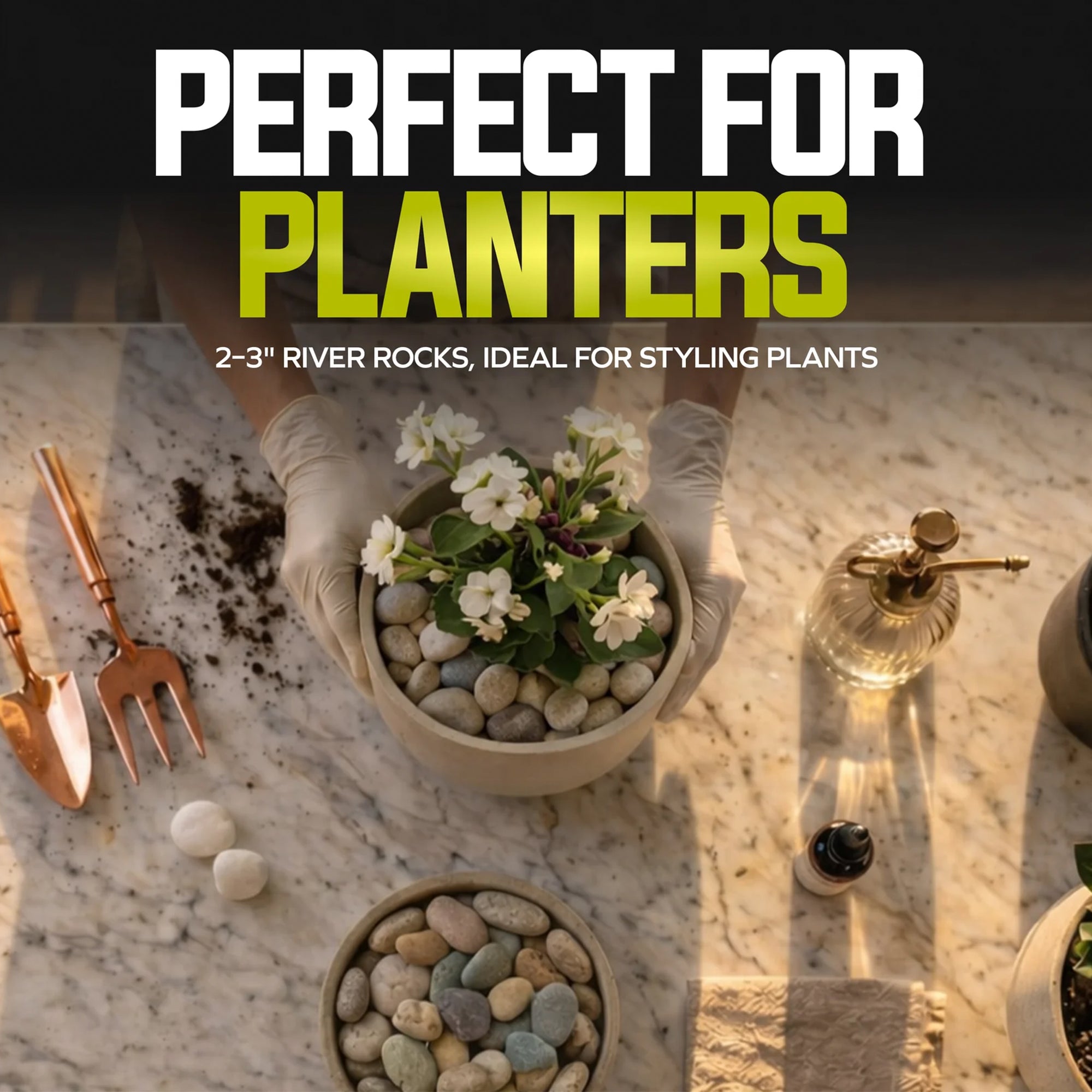 Sun Joe Natural Mixed Decorative River Rocks for Gardens & Decor, 40 lb Bag - VMInnovations