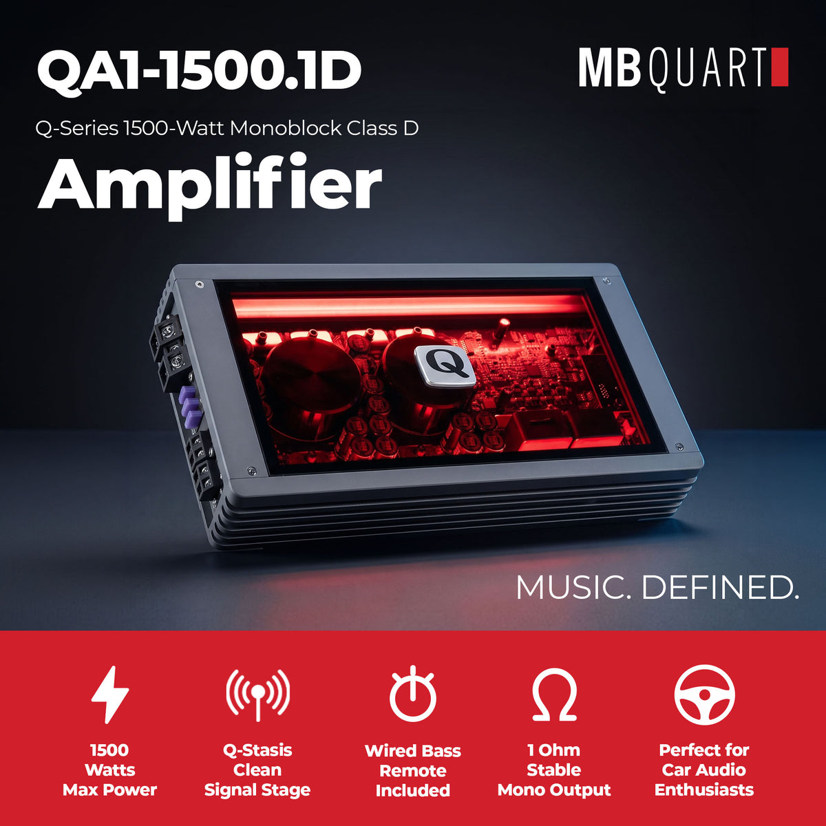 MB Quart Q Series 1500W Monoblock Subwoofer Class D Amplifier with Bass Remote