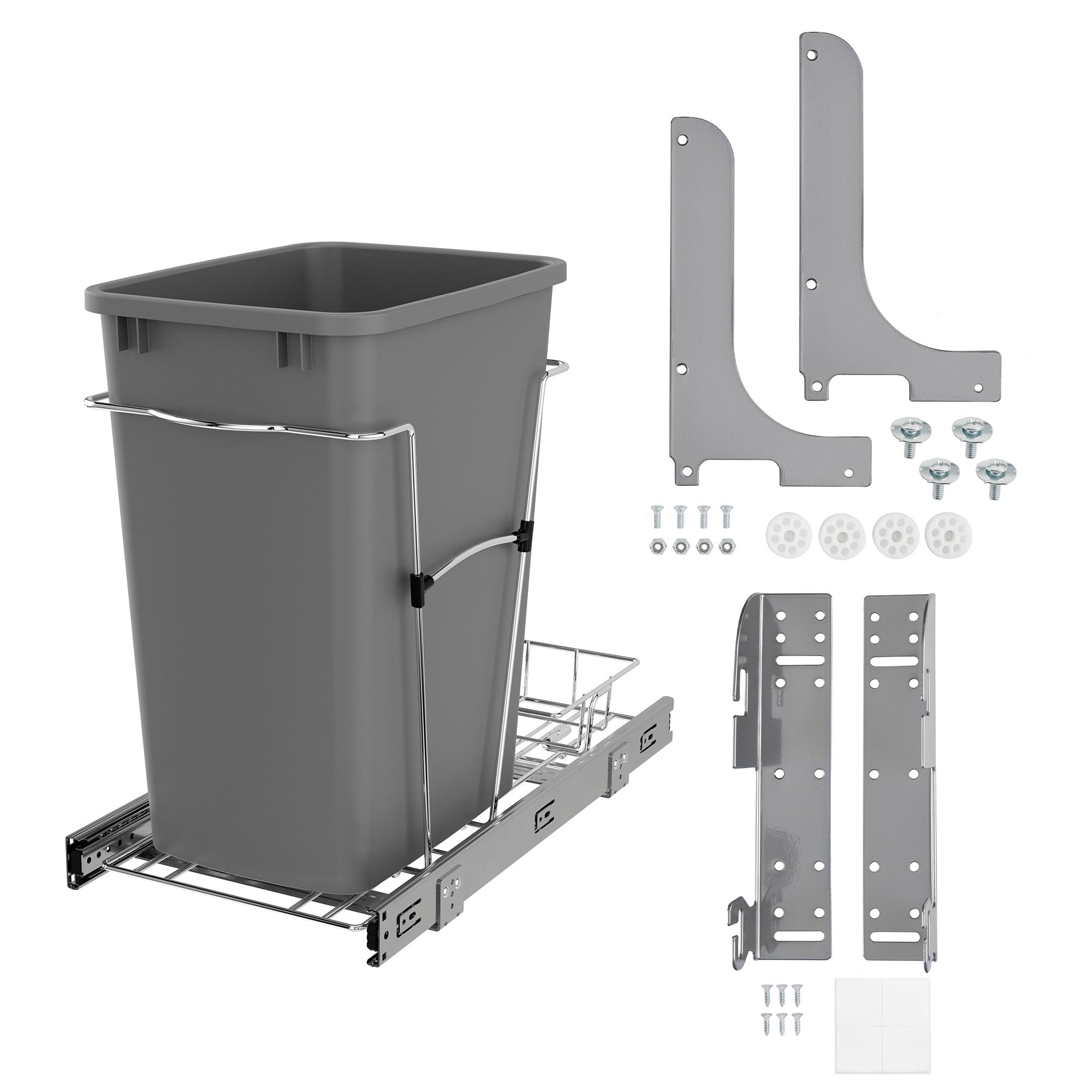 Rev-A-Shelf Cabinet Door Mount Kit and Pullout Trash Can, 35 Quarts, Silver