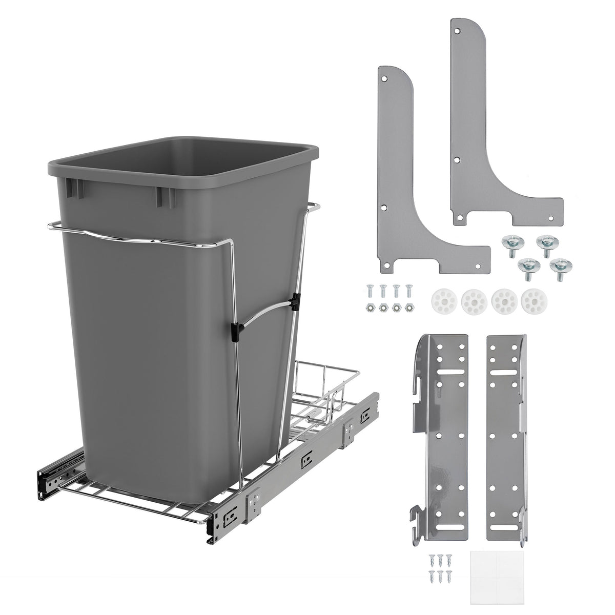 Rev-A-Shelf Cabinet Door Mount Kit and Pullout Trash Can, 35 Quarts, Silver