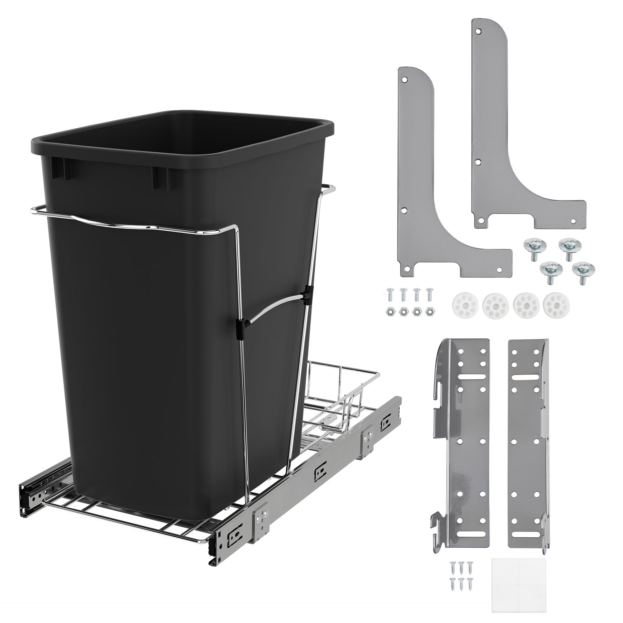 Rev-A-Shelf Cabinet Door Mount Kit and Pullout Trash Can, 35 Quarts, Black