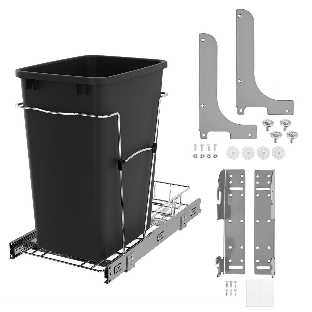 Rev-A-Shelf Cabinet Door Mount Kit and Pullout Trash Can, 35 Quarts, Black