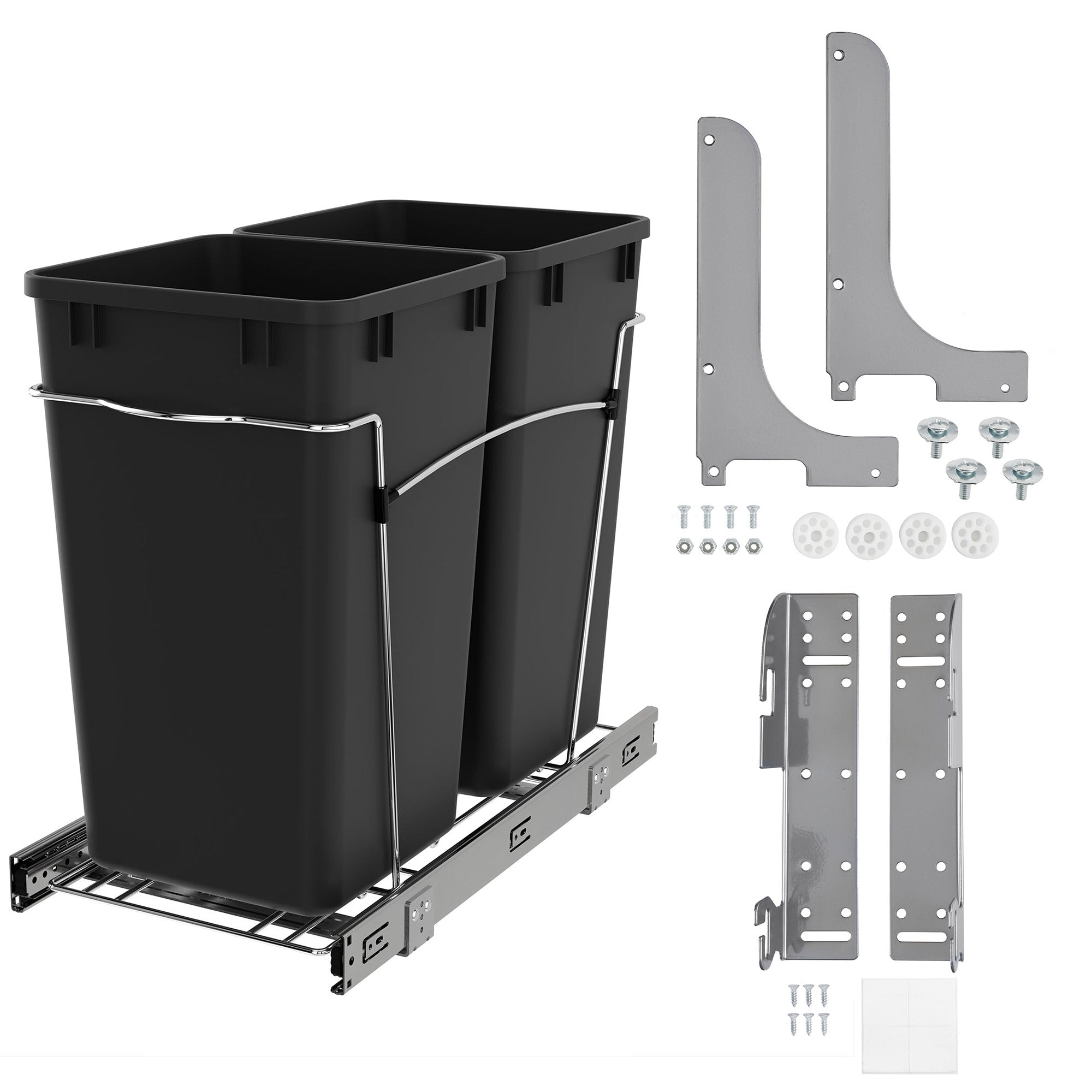 Rev-A-Shelf Cabinet Door Mount Kit and Pullout Trash Can, 27 Quarts, Black
