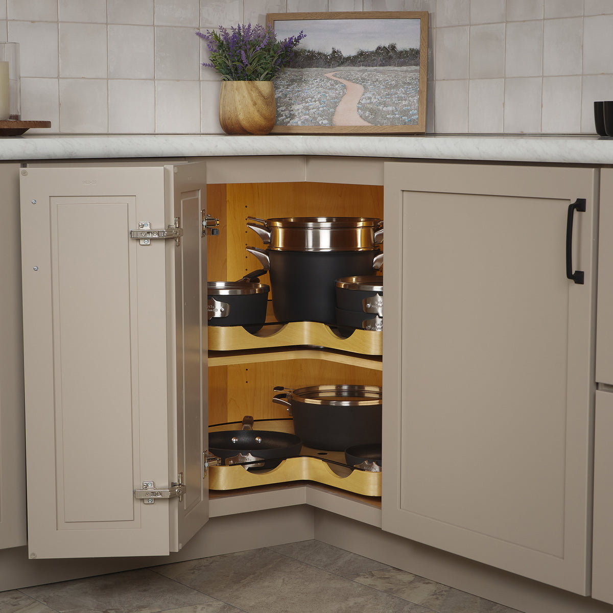 Rev-A-Shelf 32" Maple Kidney Shaped Lazy Susan for Corner Base Cabinets