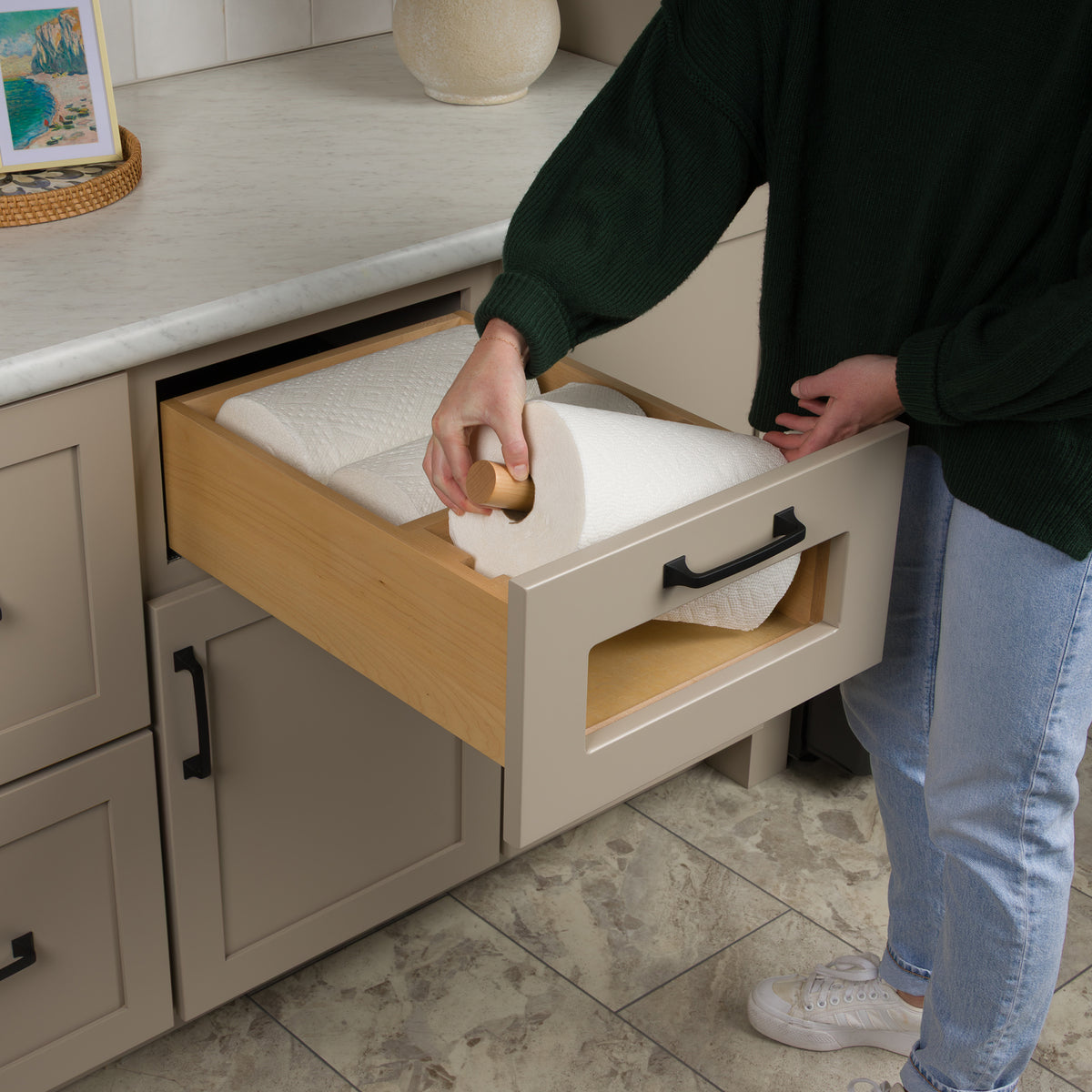 Rev-A-Shelf Kitchen Paper Towel Holder with Soft-Close for 18” Base Cabinets - VMInnovations