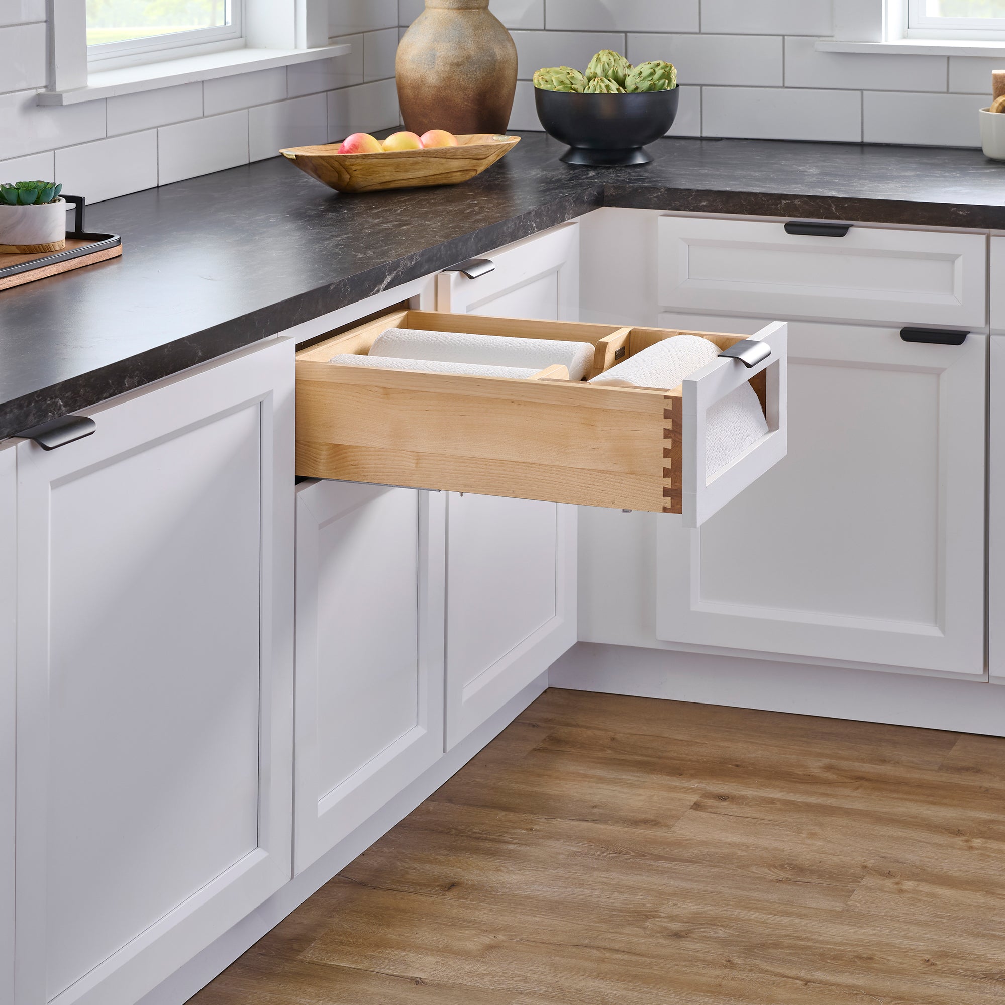 Rev-A-Shelf Kitchen Paper Towel Holder with Soft-Close for 18” Base Cabinets - VMInnovations