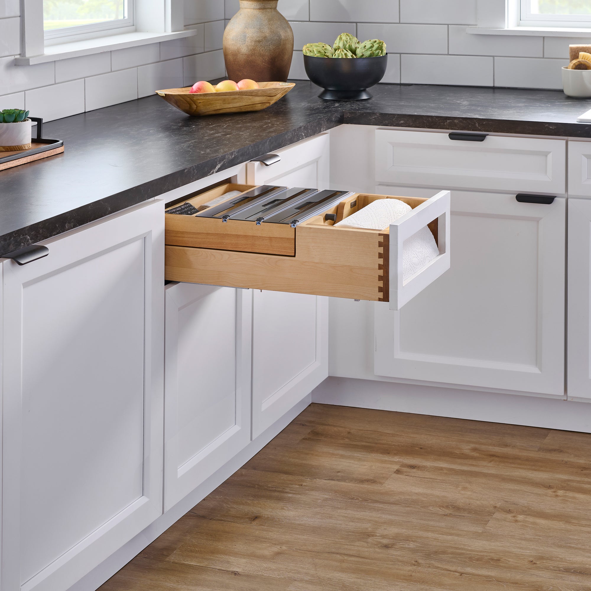 Rev-A-Shelf Kitchen Paper Towel Holder with Soft-Close for 18” Base Cabinets - VMInnovations