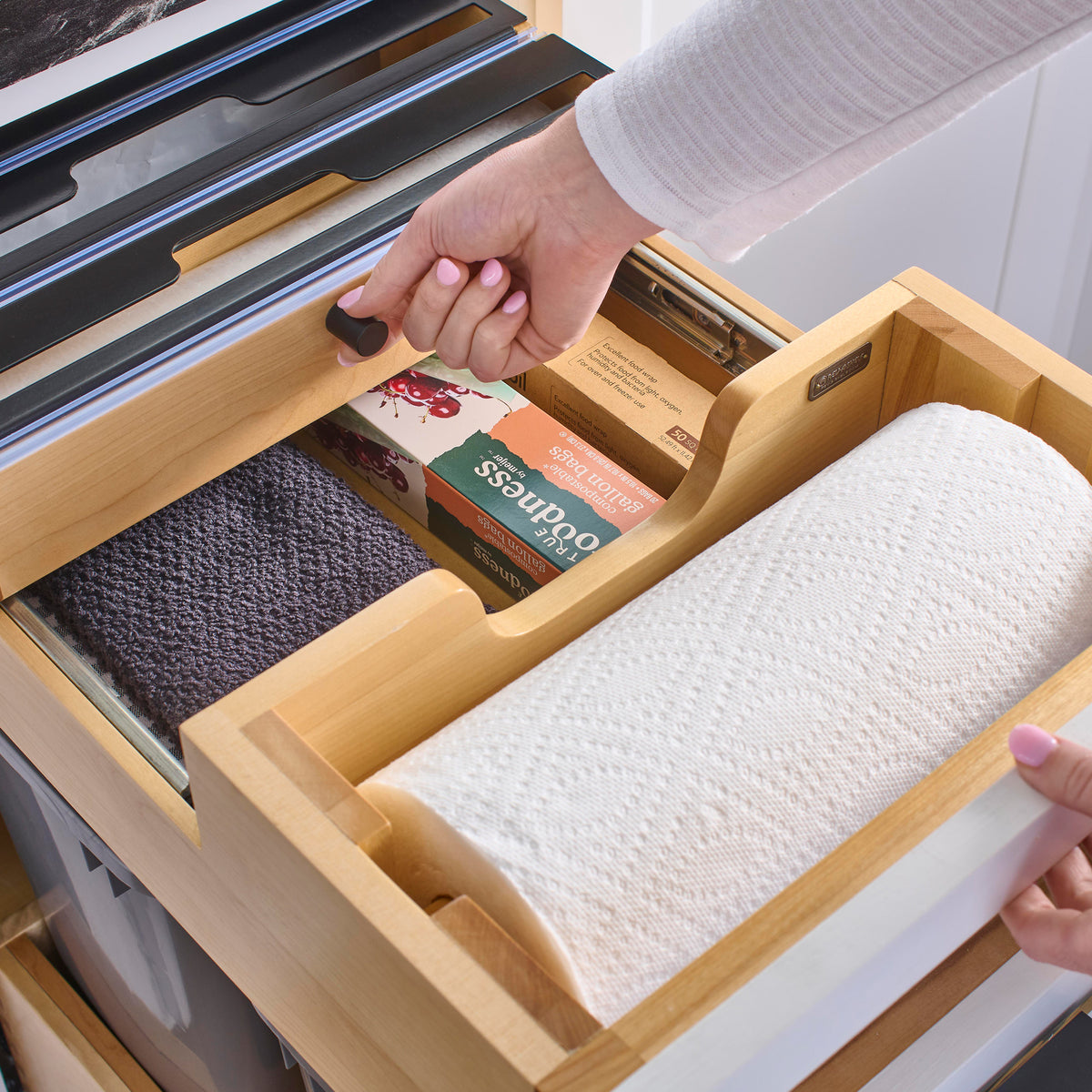 Rev-A-Shelf Kitchen Paper Towel Holder with Soft-Close for 18” Base Cabinets - VMInnovations
