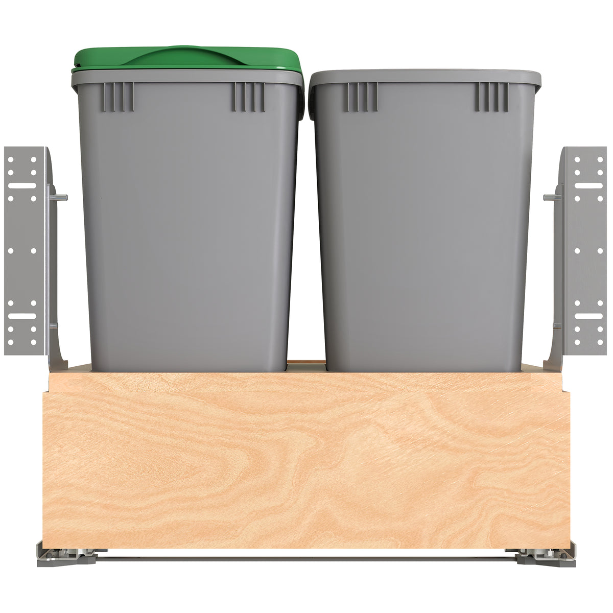 Rev-A-Shelf Wood Double Pullout Waste Container, Soft-Close, 32 qt, Silver - VMInnovations