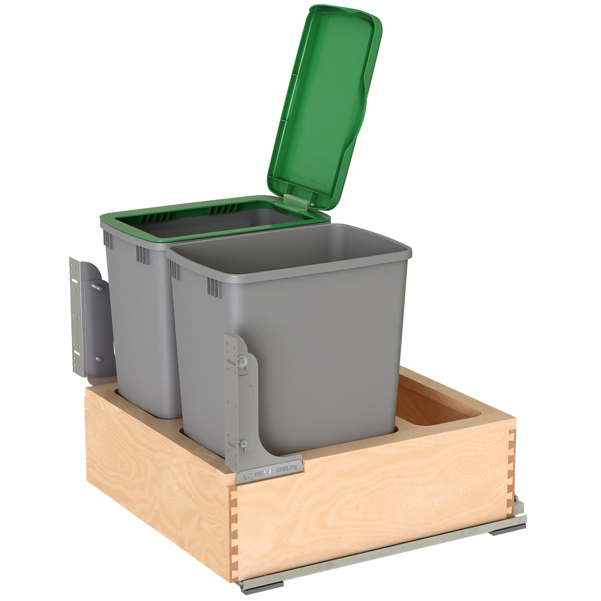 Rev-A-Shelf Wood Double Pullout Waste Container, Soft-Close, 32 qt, Silver - VMInnovations