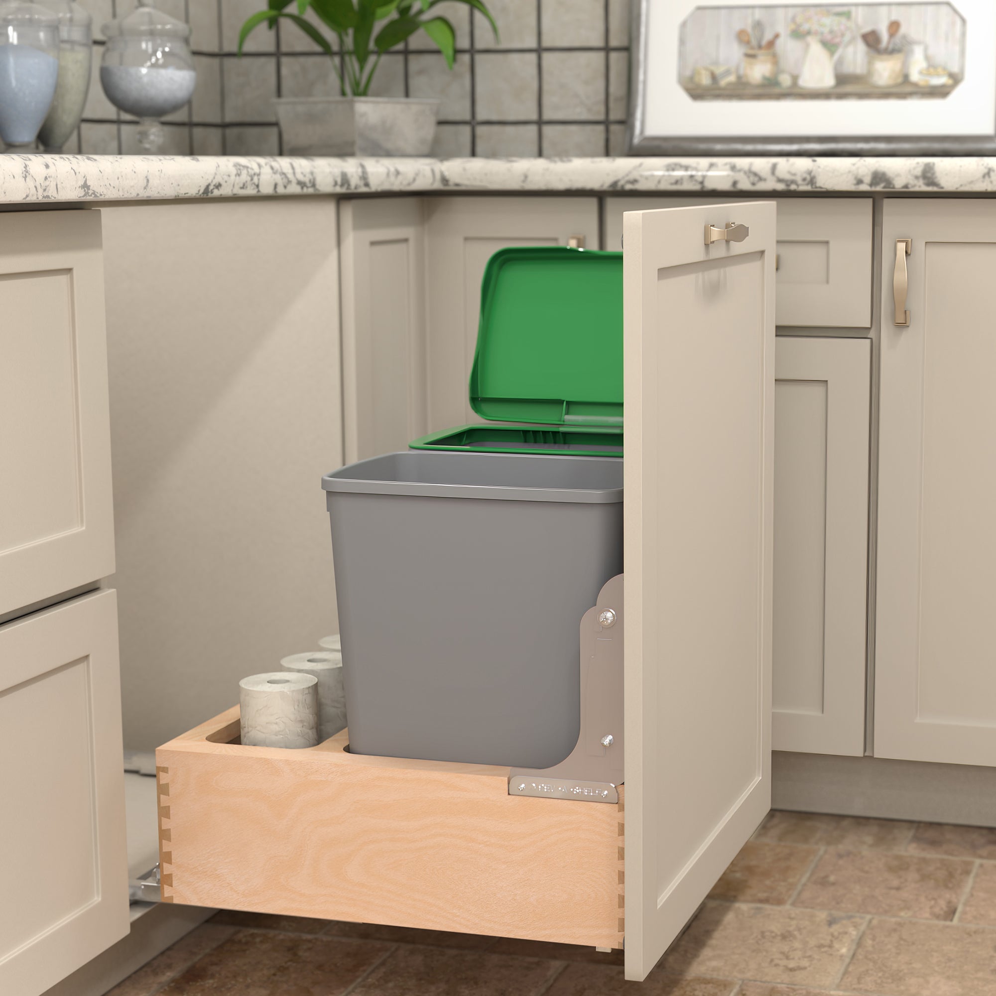 Rev-A-Shelf Wood Double Pullout Waste Container, Soft-Close, 32 qt, Silver - VMInnovations