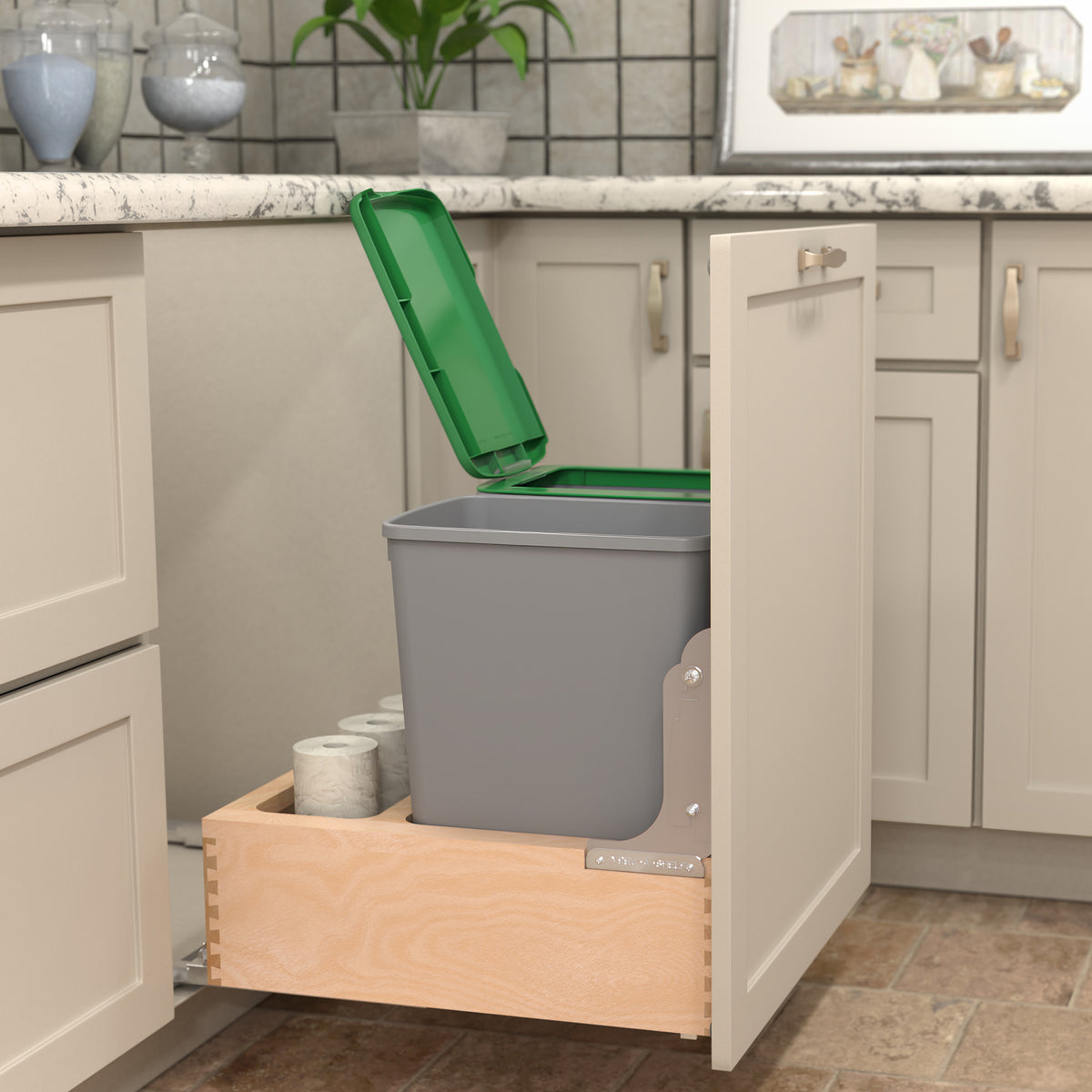 Rev-A-Shelf Wood Double Pullout Waste Container, Soft-Close, 32 qt, Silver - VMInnovations