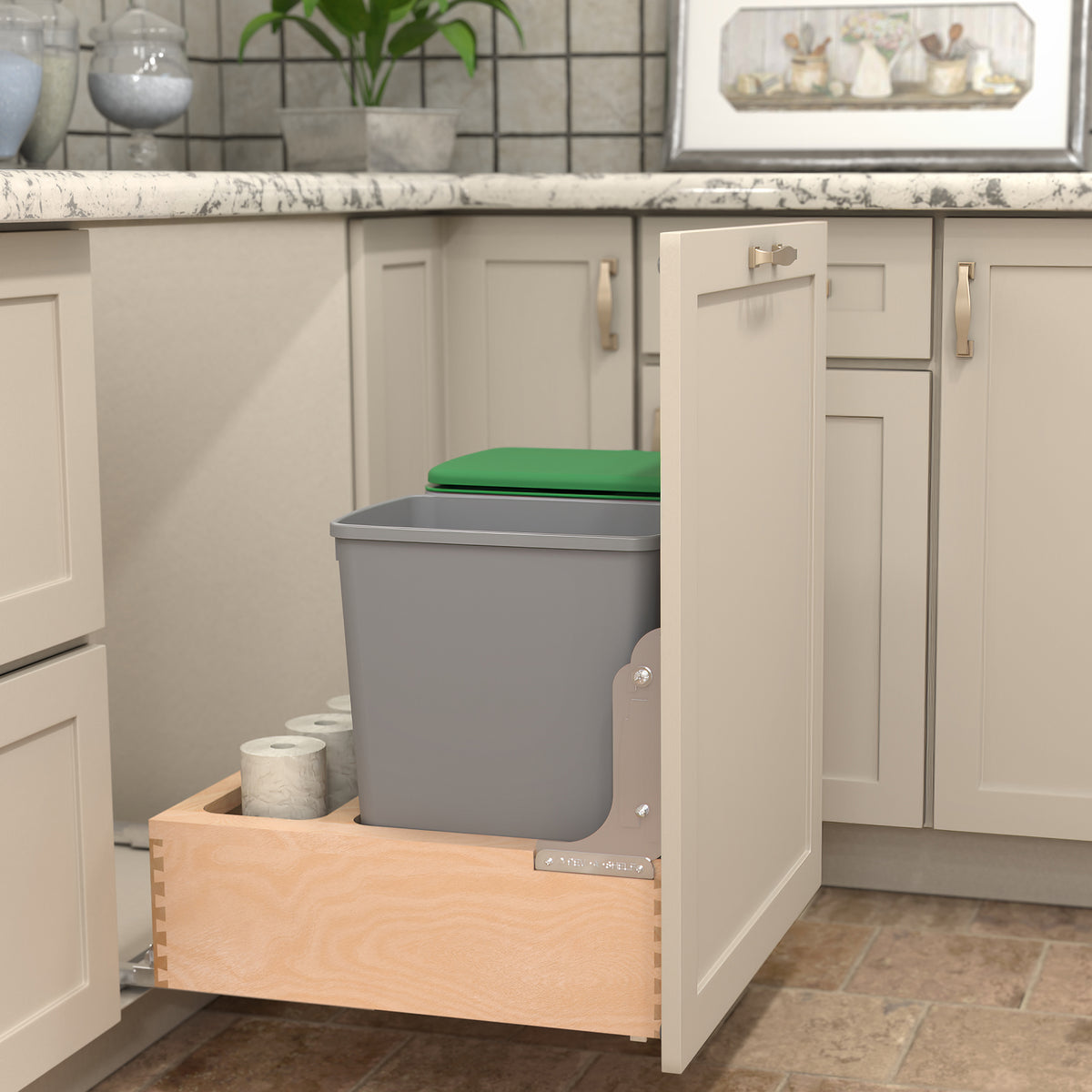 Rev-A-Shelf Wood Double Pullout Waste Container, Soft-Close, 32 qt, Silver - VMInnovations