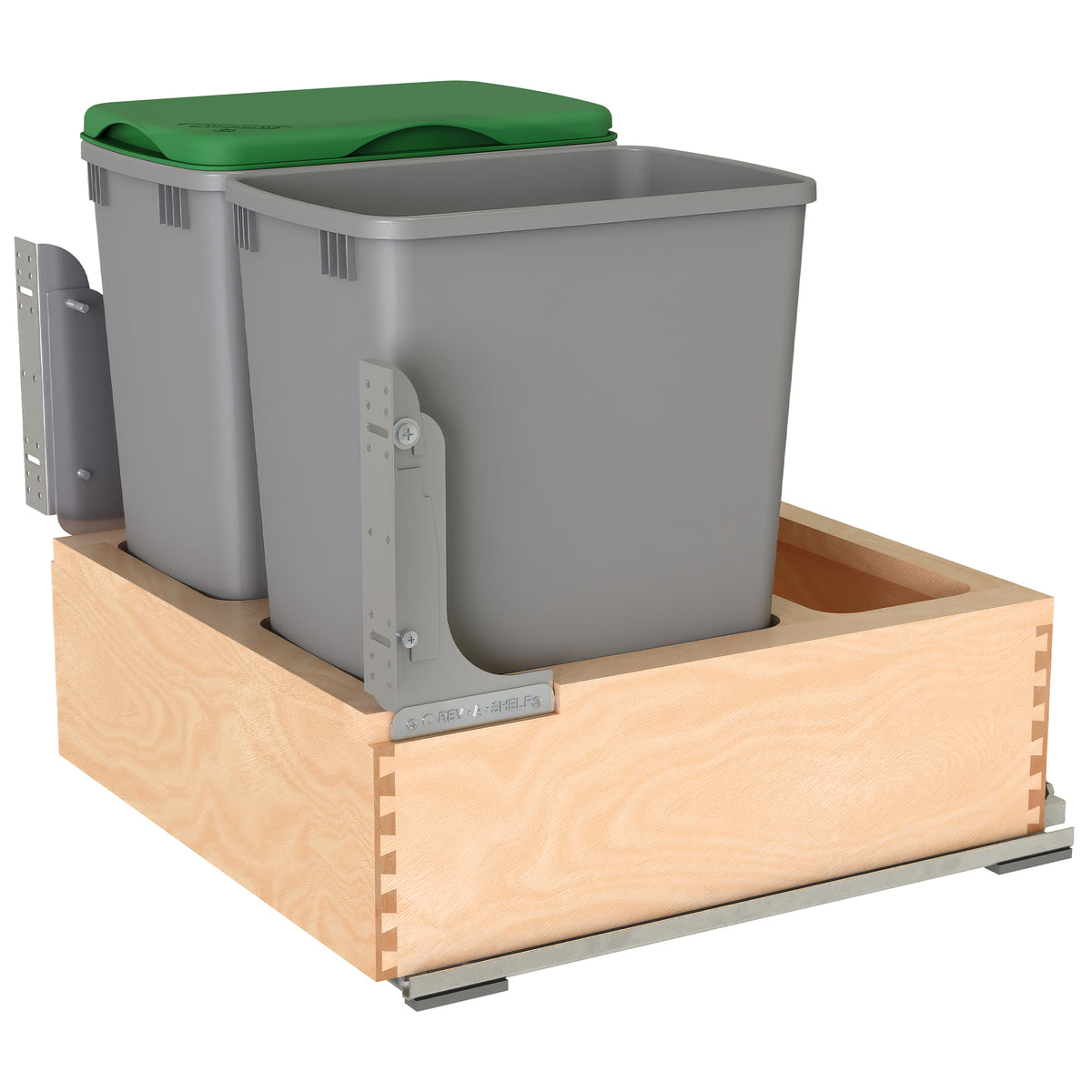 Rev-A-Shelf Wood Double Pullout Waste Container, Soft-Close, 32 qt, Silver - VMInnovations