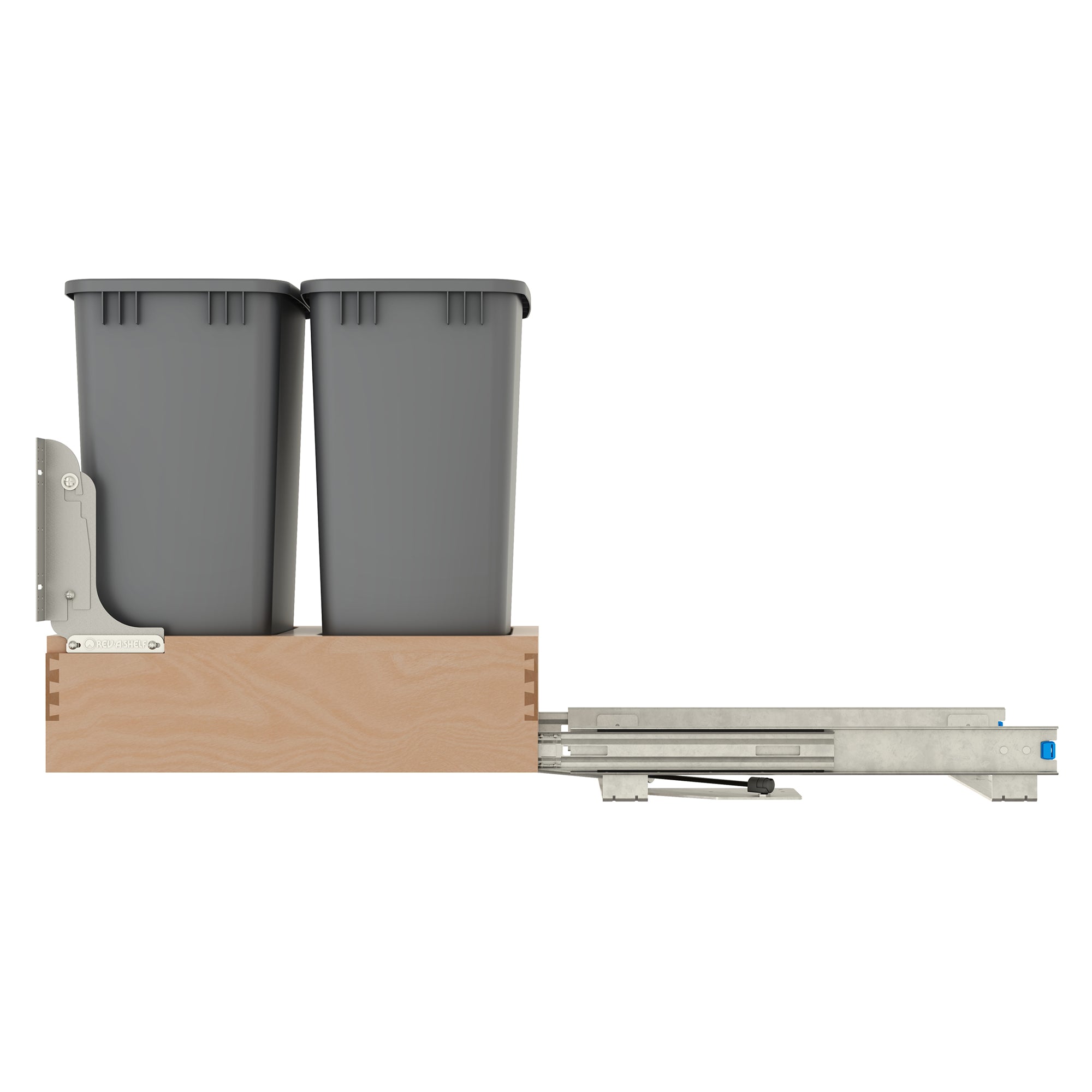 Rev-A-Shelf Wood Double Pullout Waste Container, Soft-Close, 50 qt, Silver - VMInnovations