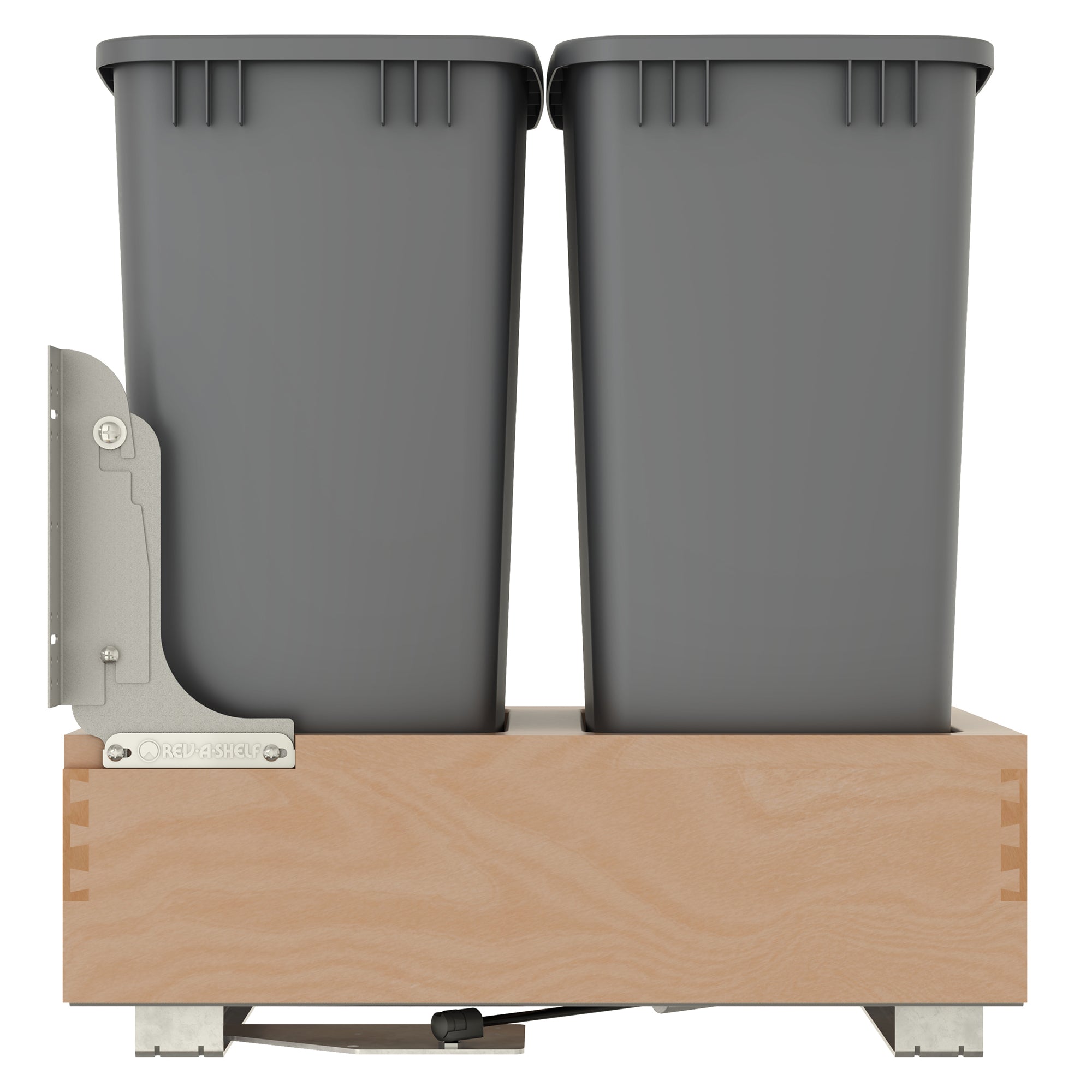 Rev-A-Shelf Wood Double Pullout Waste Container, Soft-Close, 50 qt, Silver - VMInnovations