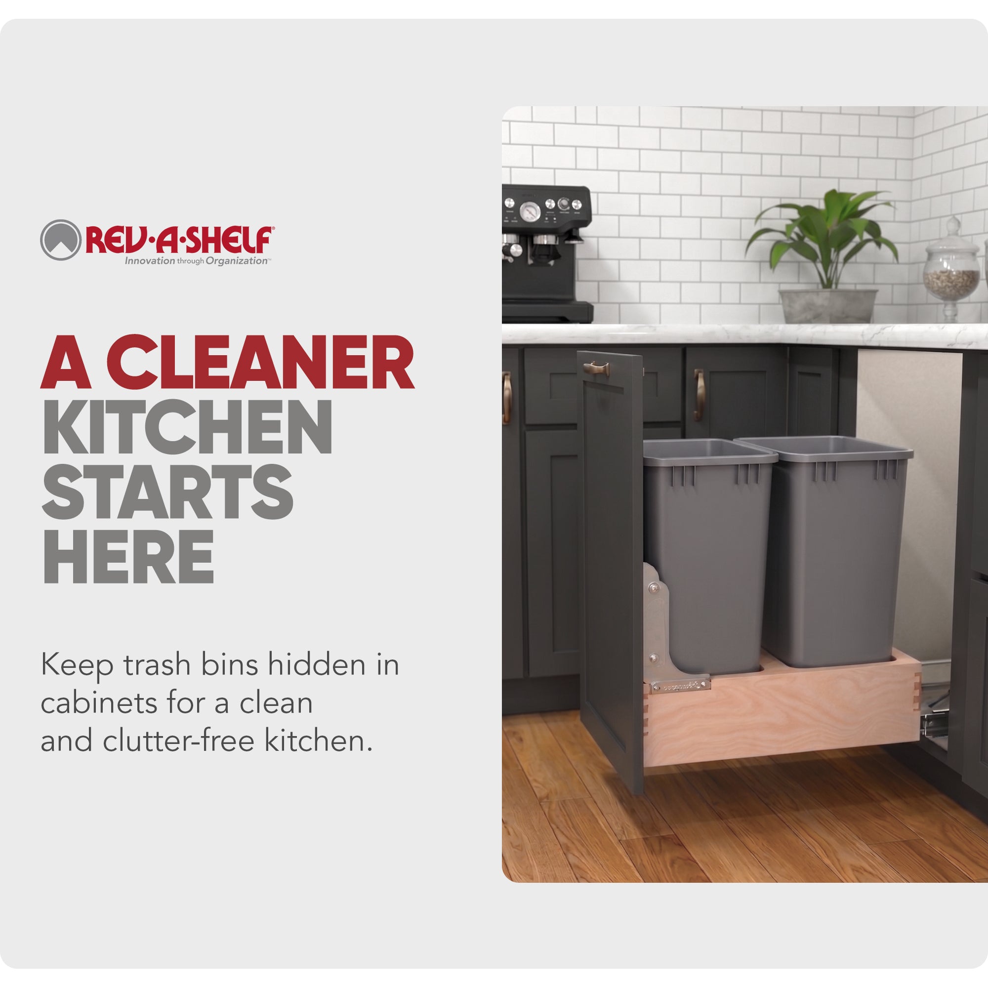 Rev-A-Shelf Wood Double Pullout Waste Container, Soft-Close, 50 qt, Silver - VMInnovations
