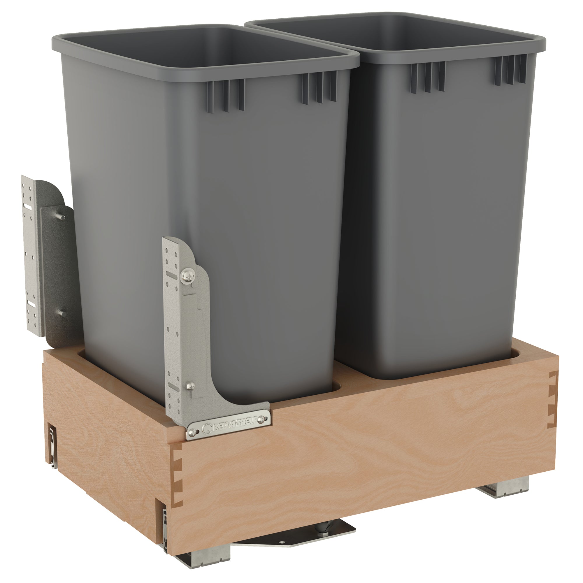 Rev-A-Shelf Wood Double Pullout Waste Container, Soft-Close, 50 qt, Silver - VMInnovations