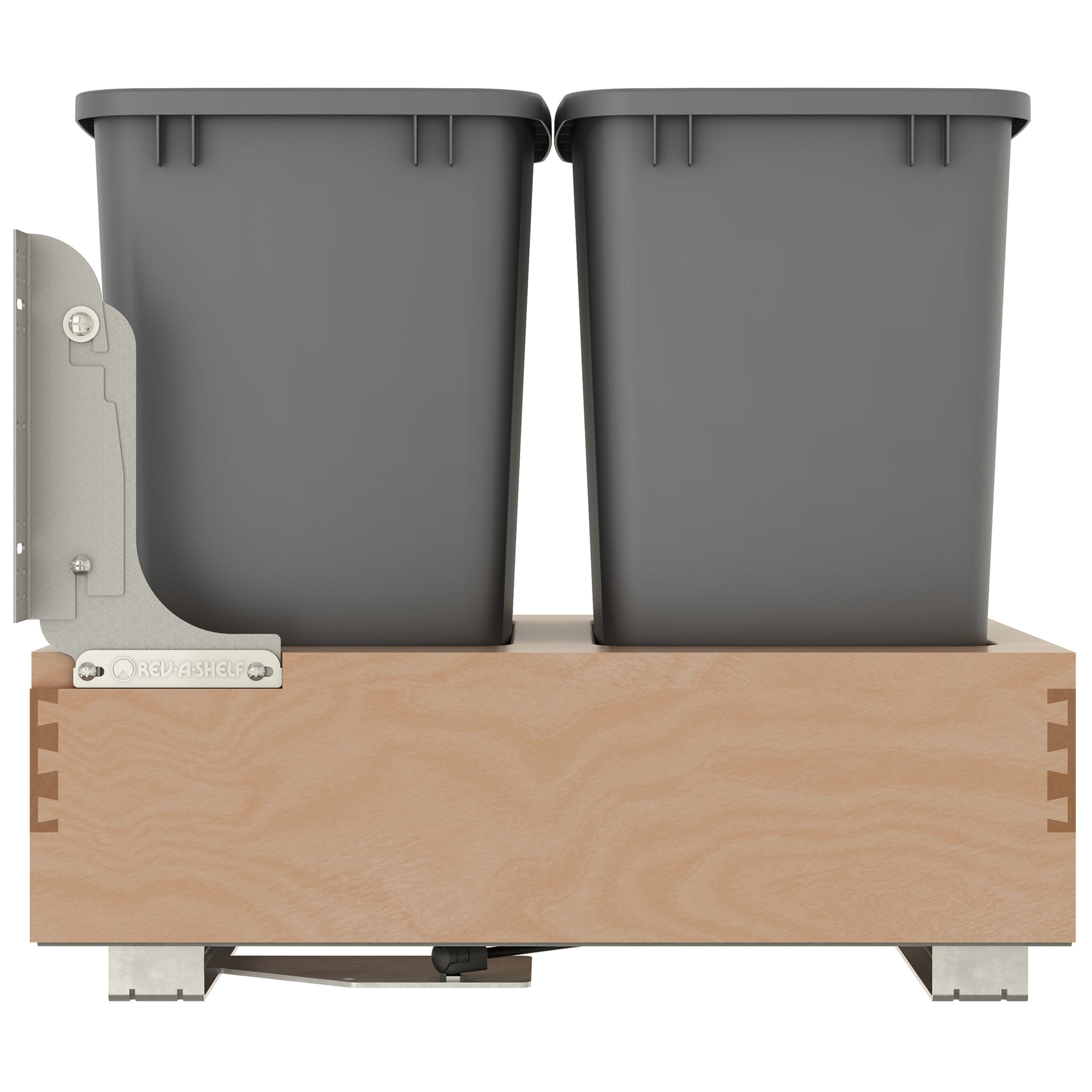 Rev-A-Shelf Wood Double Pullout Waste Container, Soft-Close, 35 qt, Silver - VMInnovations