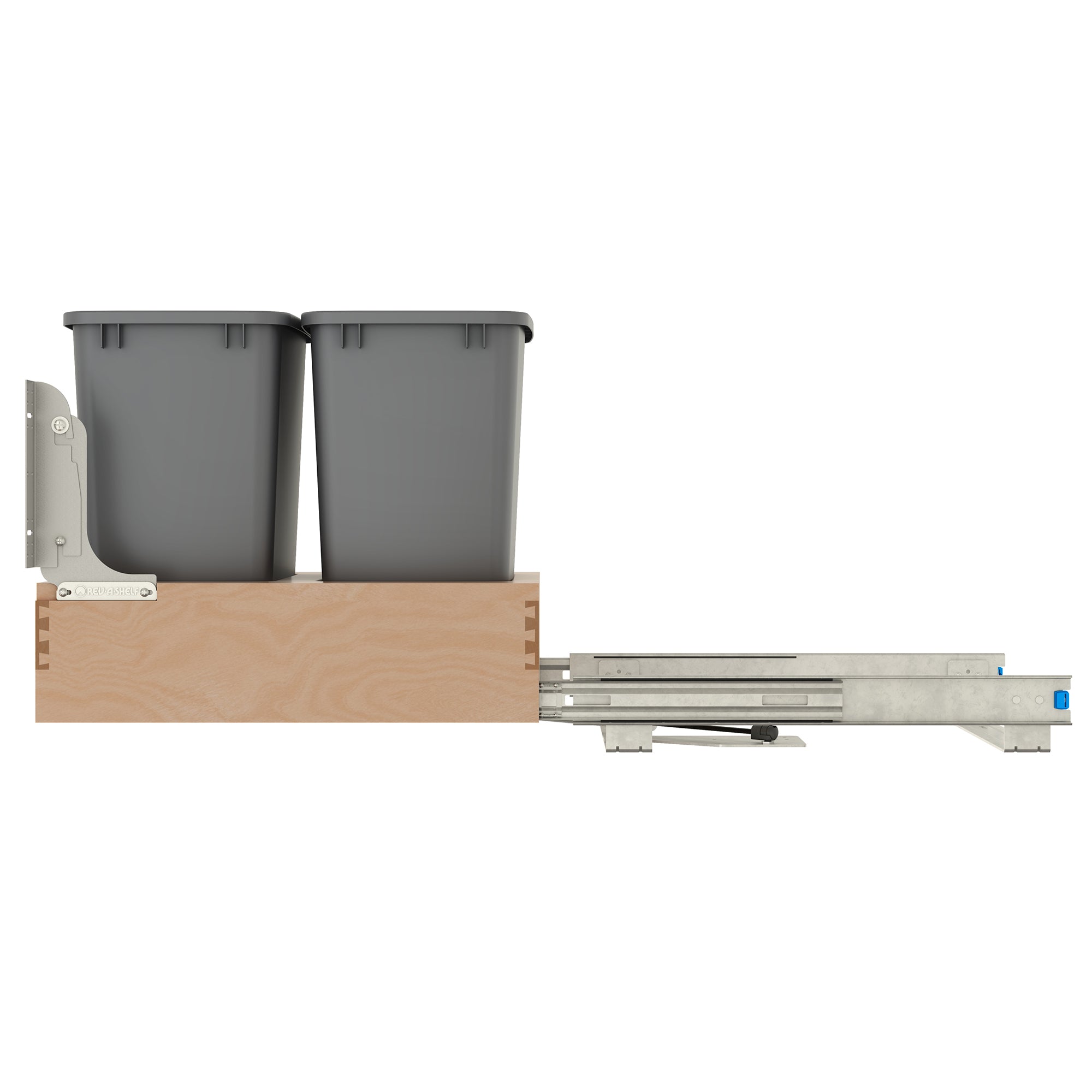 Rev-A-Shelf Wood Double Pullout Waste Container, Soft-Close, 35 qt, Silver - VMInnovations