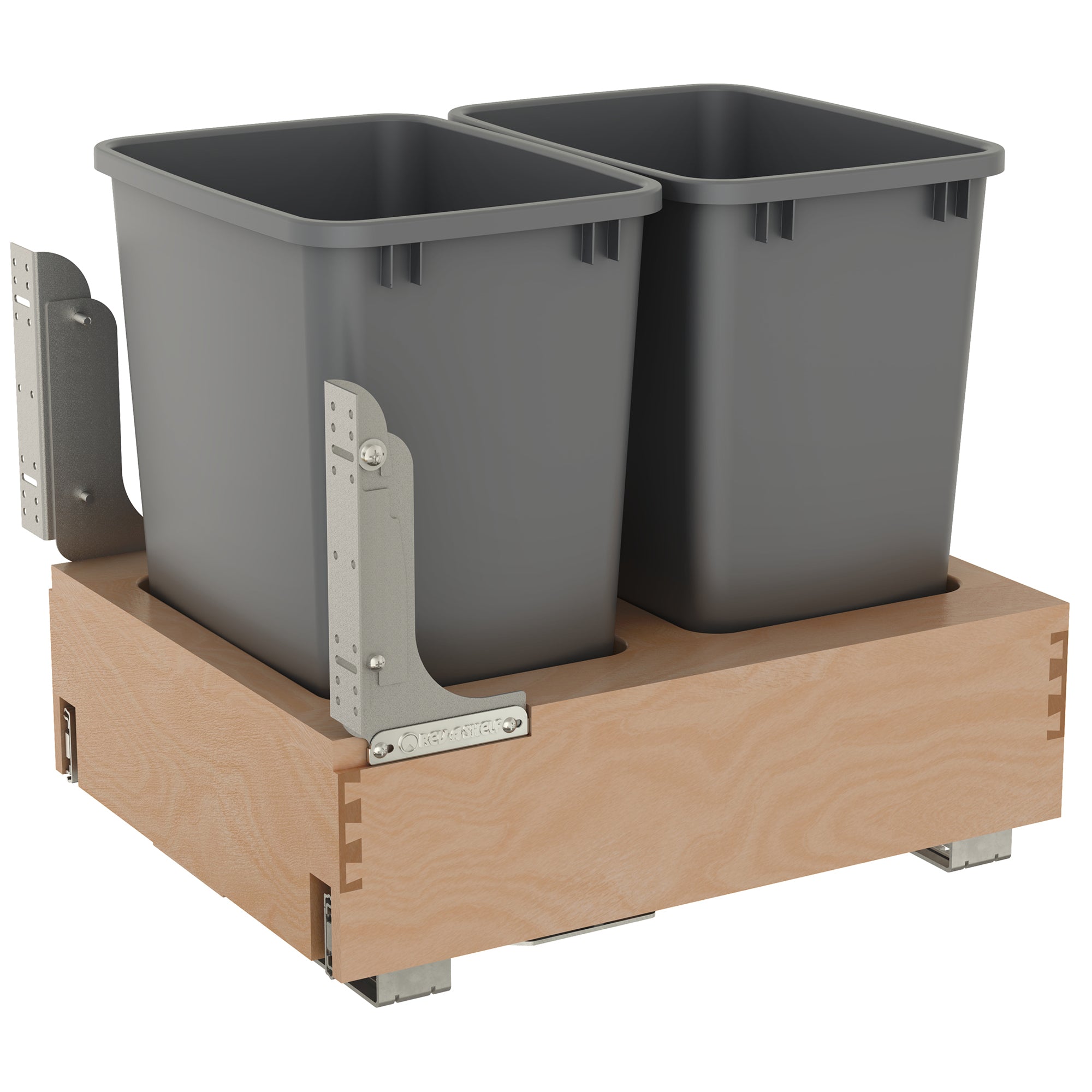 Rev-A-Shelf Wood Double Pullout Waste Container, Soft-Close, 35 qt, Silver - VMInnovations