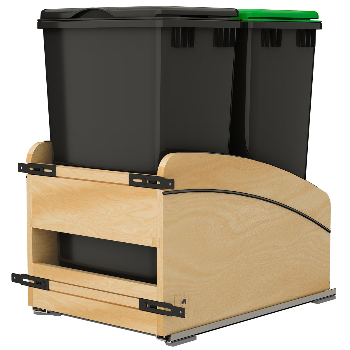 Rev-A-Shelf Maple Double Pullout Waste Container, Soft-Close, 50 qt, Black - VMInnovations