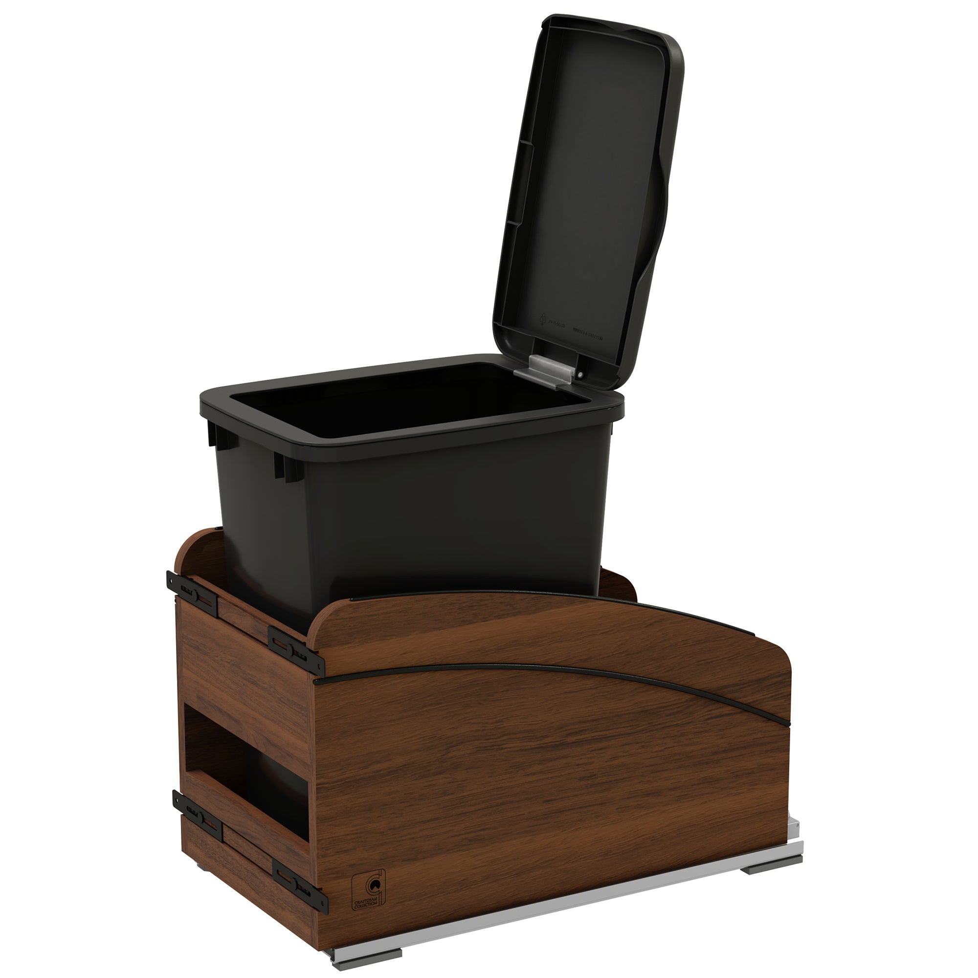 Rev-A-Shelf Walnut Wood Pullout Waste Container, Soft-Close, 35 qt, Black - VMInnovations