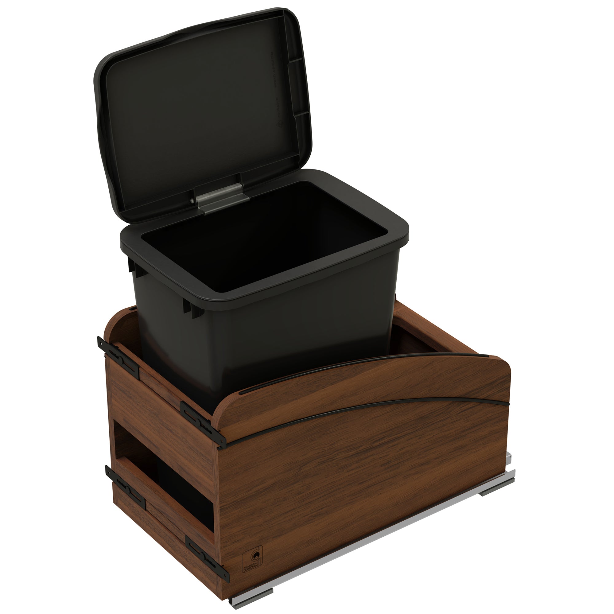 Rev-A-Shelf Walnut Wood Pullout Waste Container, Soft-Close, 35 qt, Black - VMInnovations