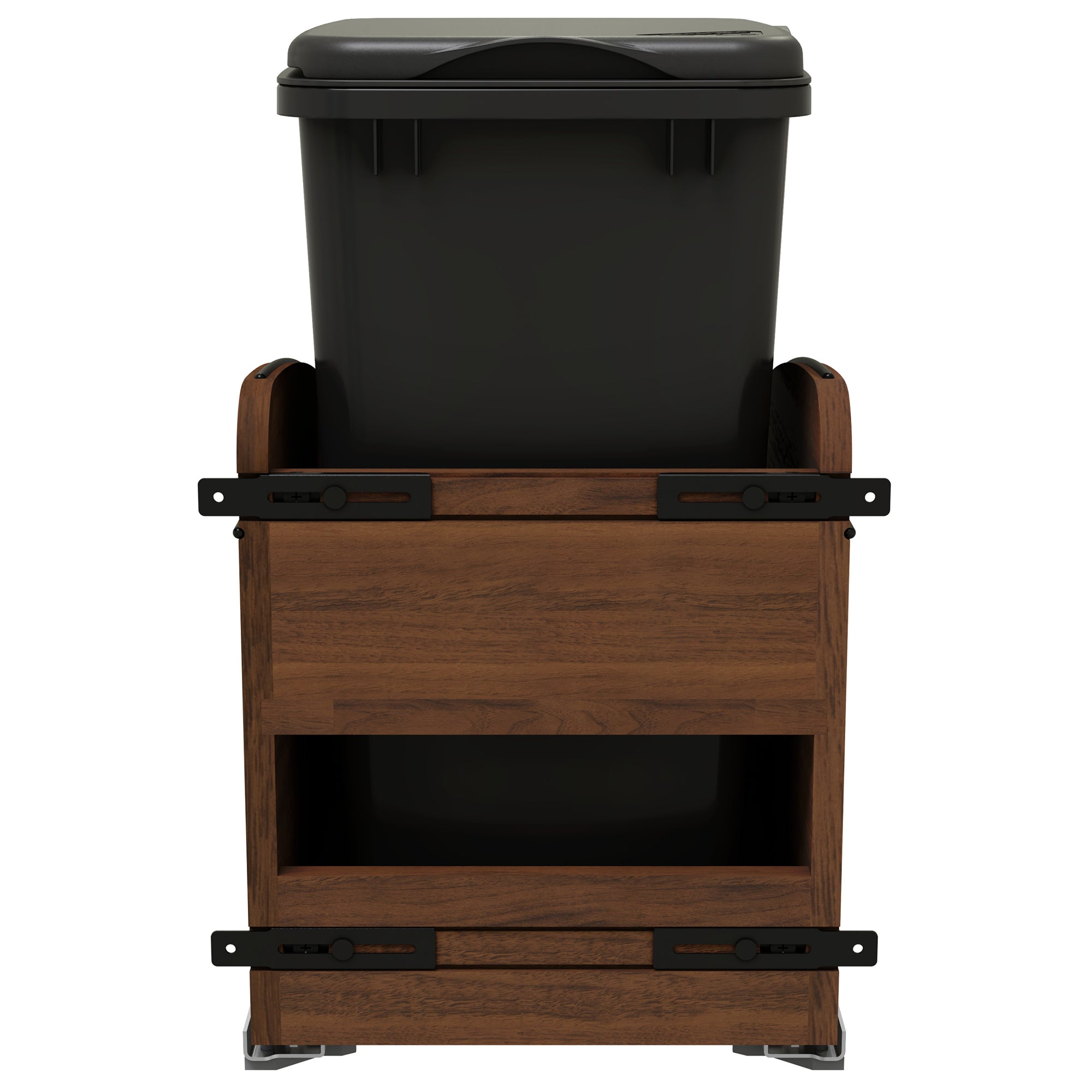 Rev-A-Shelf Walnut Wood Pullout Waste Container, Soft-Close, 35 qt, Black - VMInnovations