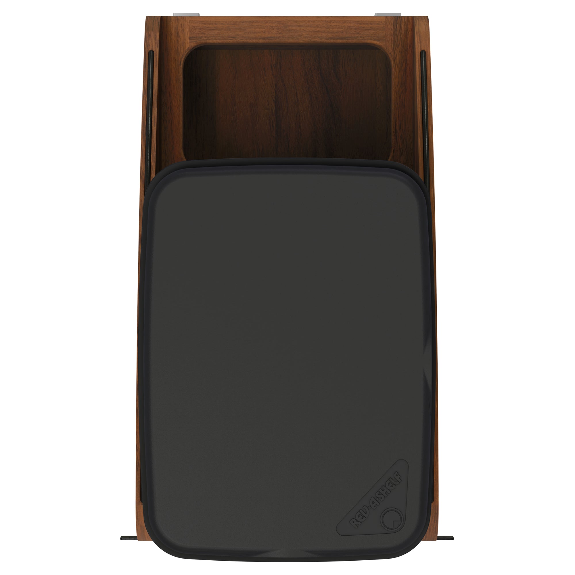 Rev-A-Shelf Walnut Wood Pullout Waste Container, Soft-Close, 35 qt, Black - VMInnovations