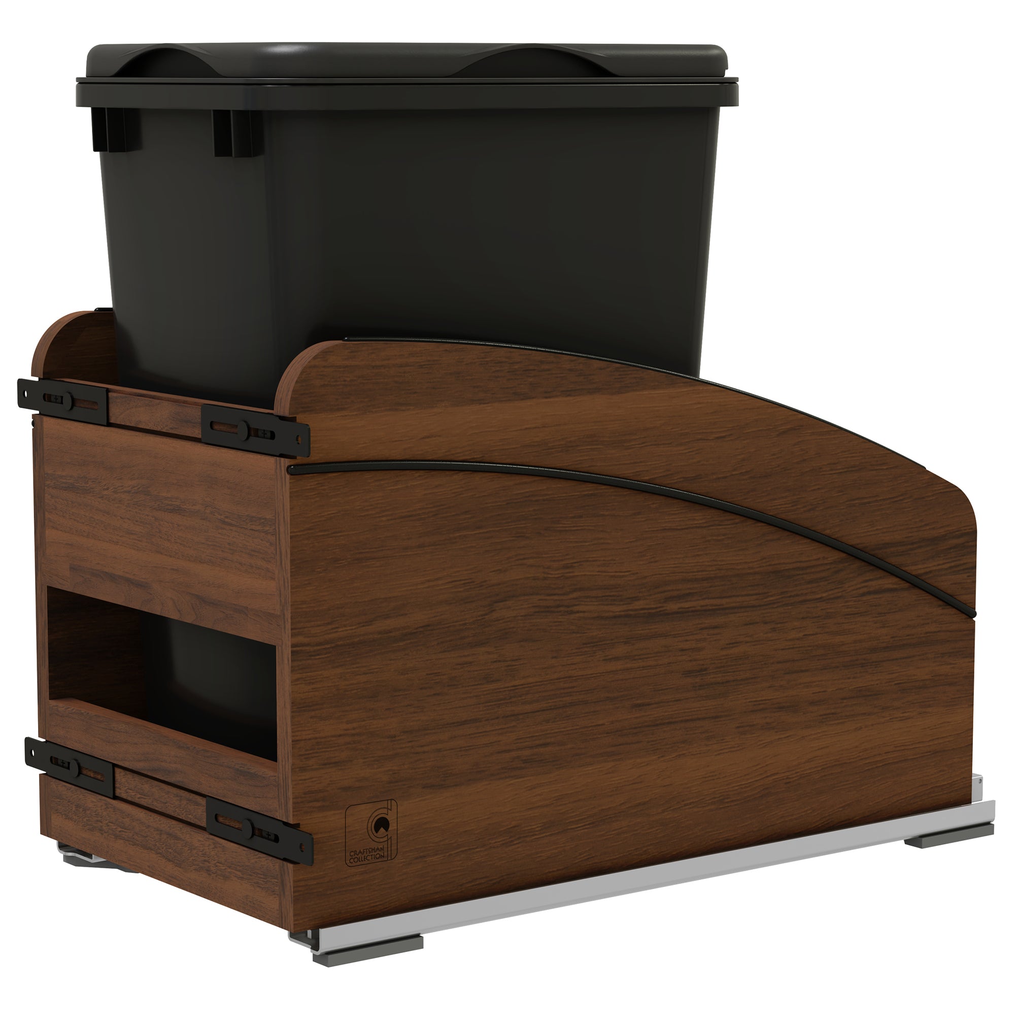 Rev-A-Shelf Walnut Wood Pullout Waste Container, Soft-Close, 35 qt, Black - VMInnovations