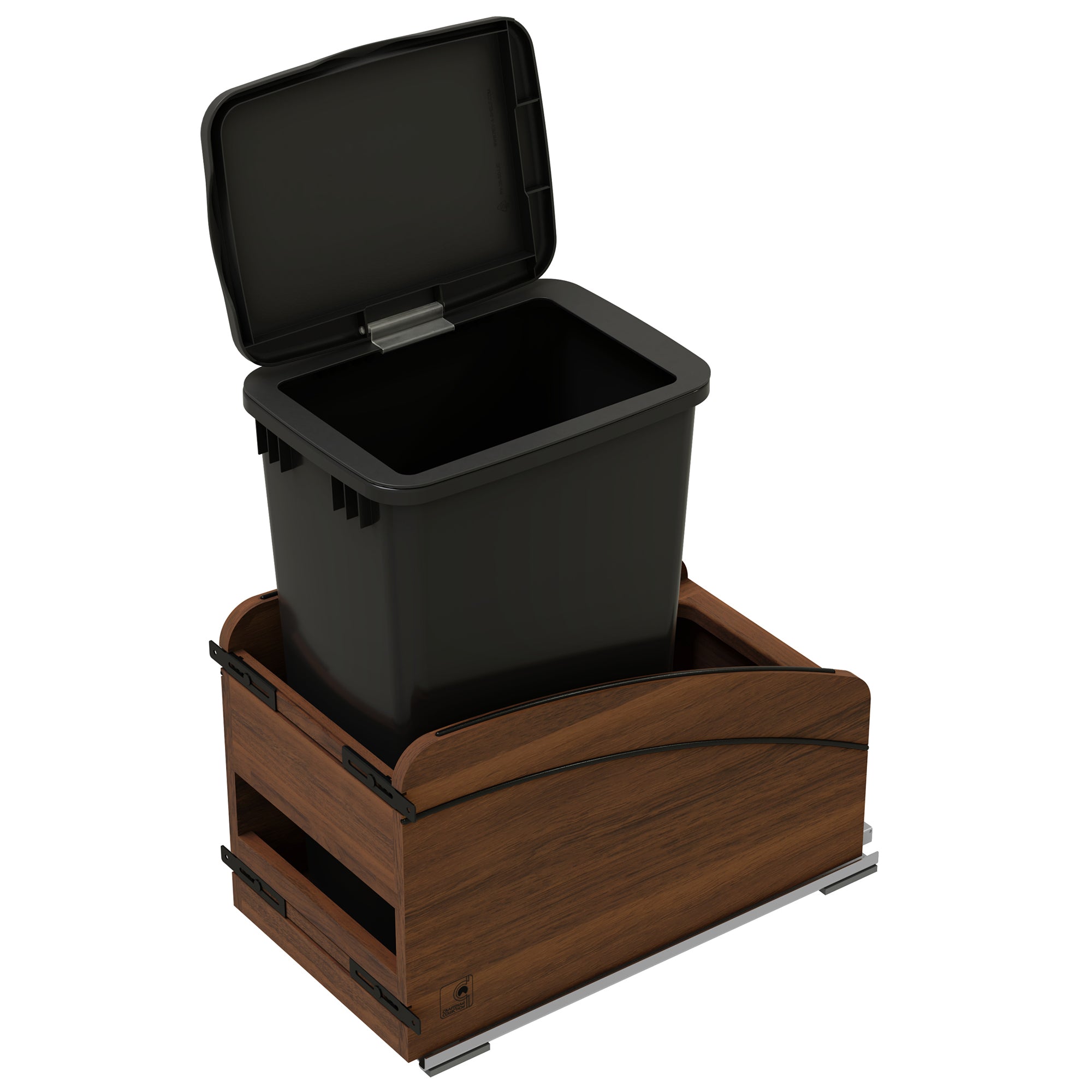 Rev-A-Shelf Walnut Wood Pullout Waste Container, Soft-Close, 50 qt, Black