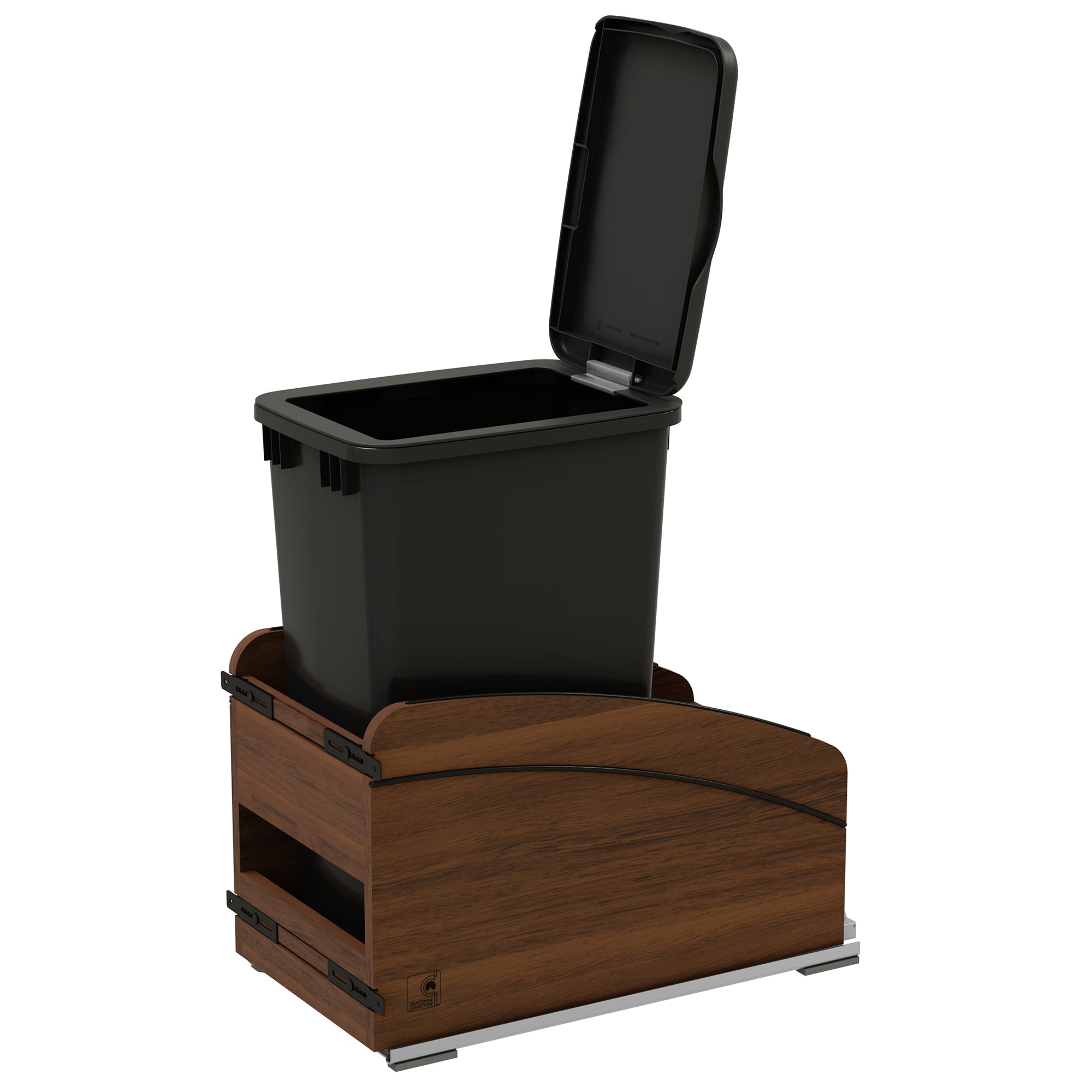 Rev-A-Shelf Walnut Wood Pullout Waste Container, Soft-Close, 50 qt, Black