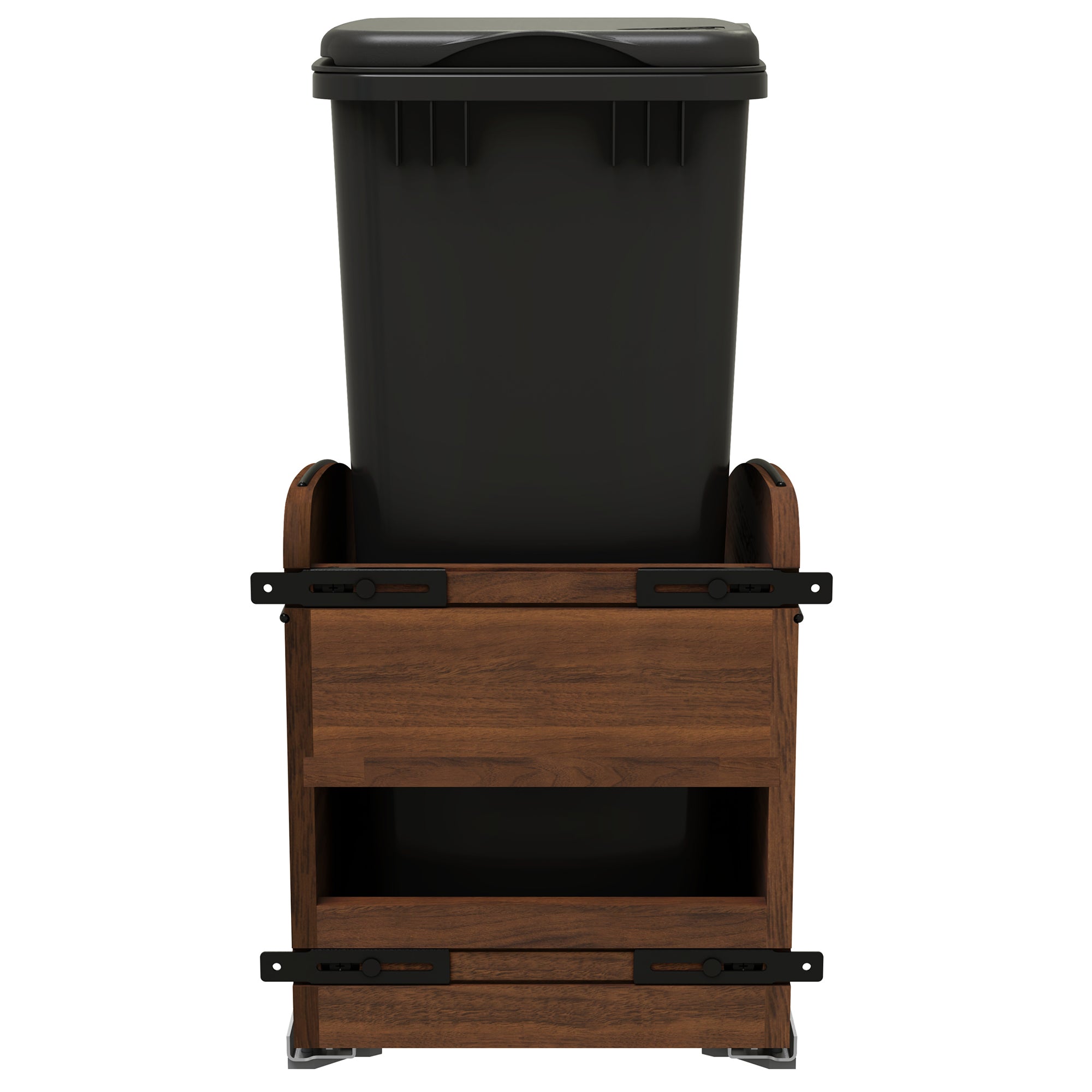 Rev-A-Shelf Walnut Wood Pullout Waste Container, Soft-Close, 50 qt, Black