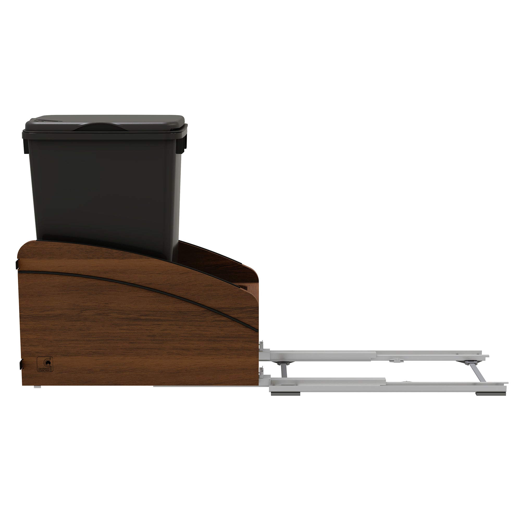 Rev-A-Shelf Walnut Wood Pullout Waste Container, Soft-Close, 50 qt, Black