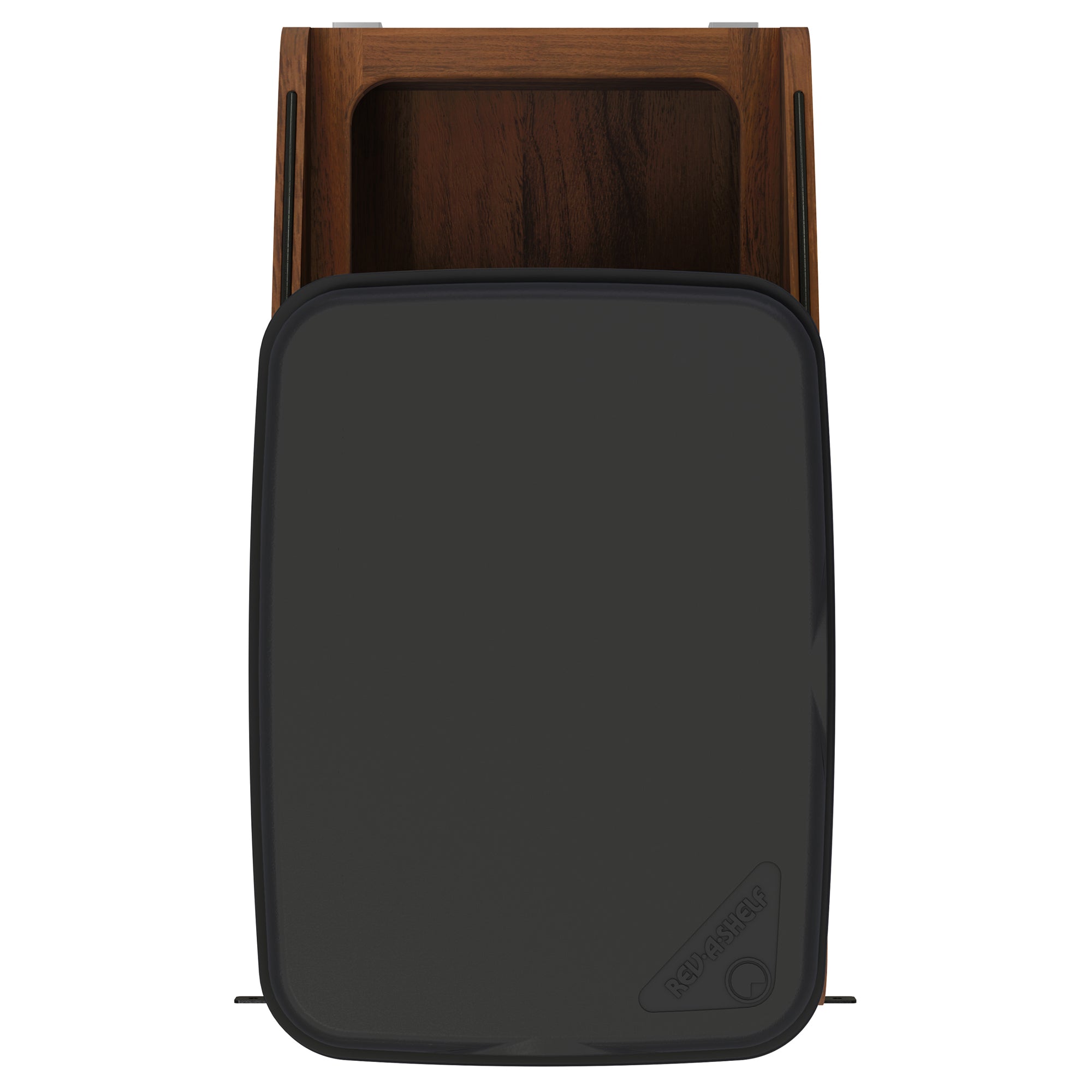 Rev-A-Shelf Walnut Wood Pullout Waste Container, Soft-Close, 50 qt, Black